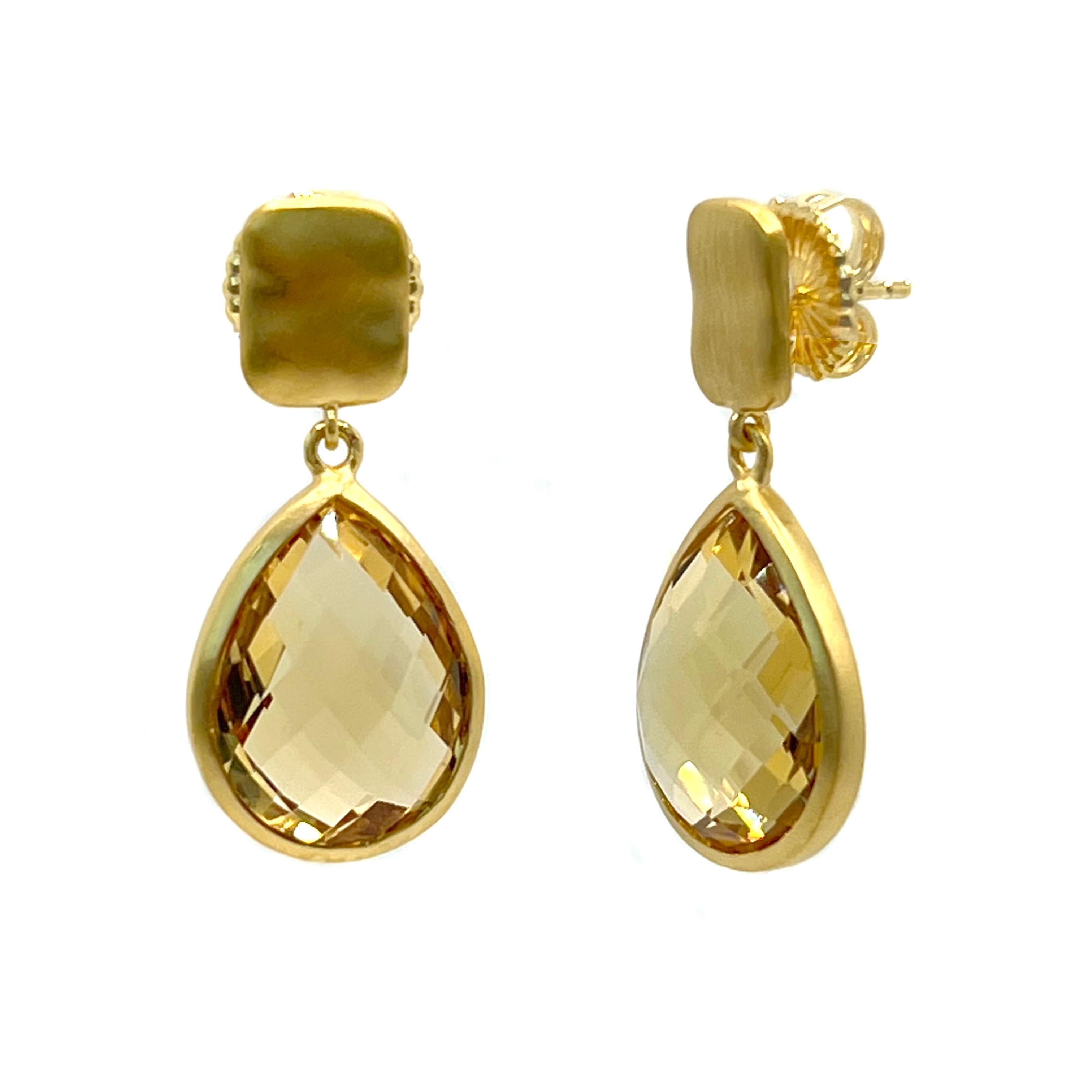 Contemporain Boucles d'oreilles pendantes en Citrine Briolette de 16ct en forme de poire en vente