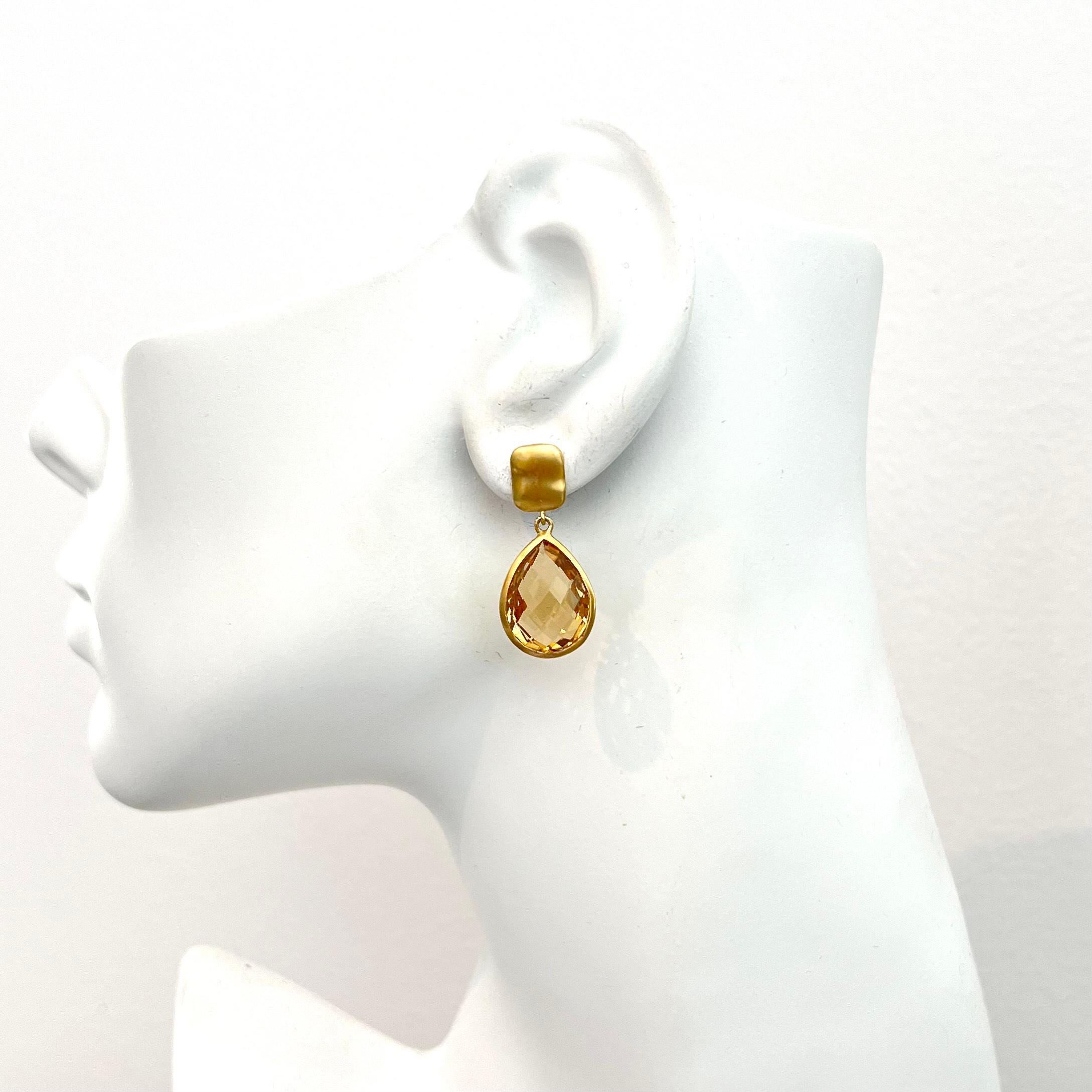 Taille poire Boucles d'oreilles pendantes en Citrine Briolette de 16ct en forme de poire en vente