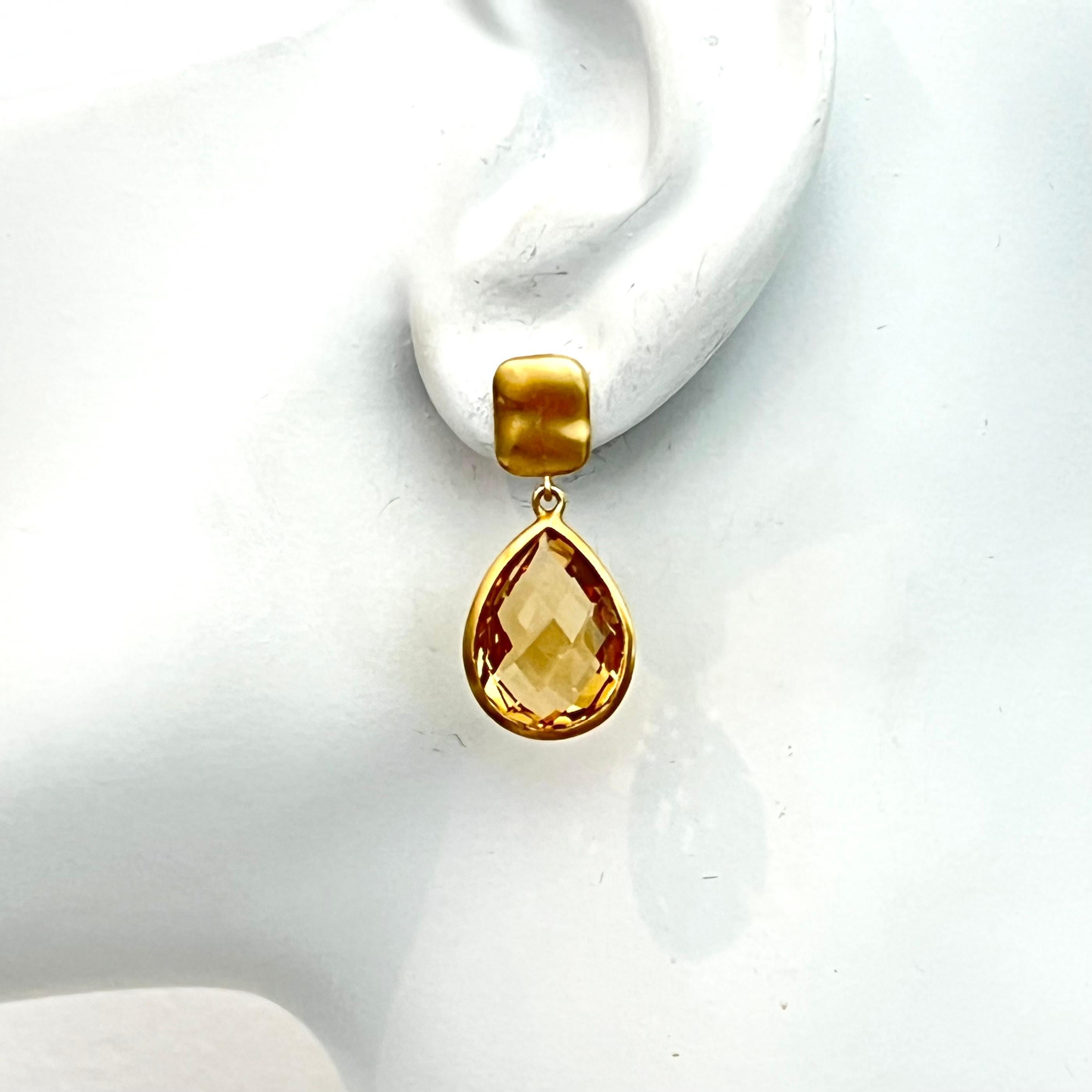 Boucles d'oreilles pendantes en Citrine Briolette de 16ct en forme de poire Neuf - En vente à Los Angeles, CA
