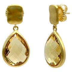 Stunning 16ct Pear-shape Briolette Cut Citrine Drop Earrings