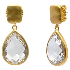 Stunning 16ct Pear-shape Briolette Cut White Topaz Drop Earrings