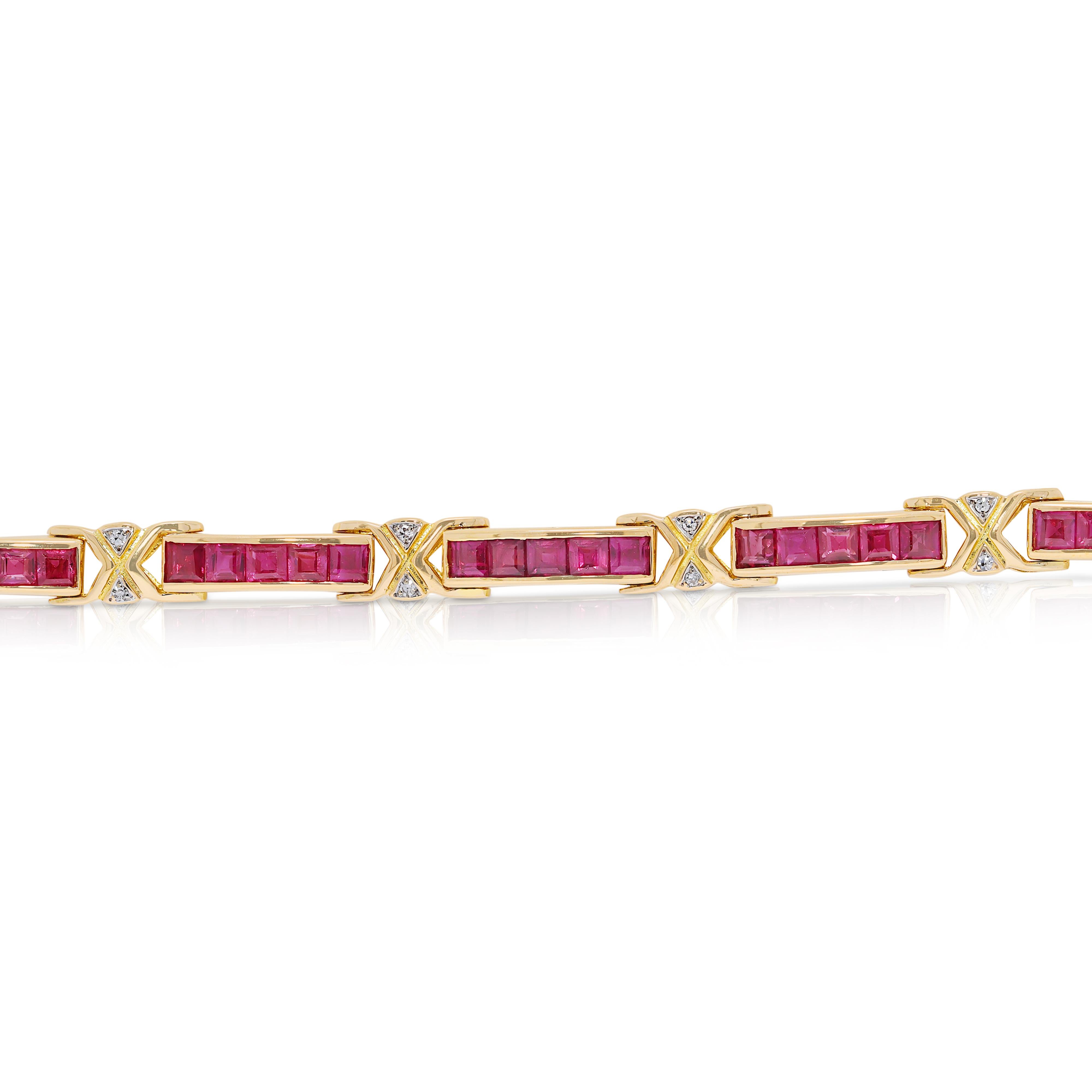 Donna Stupendo bracciale con rubino e diamanti naturali da 1,71 carati in oro giallo 18 carati in vendita