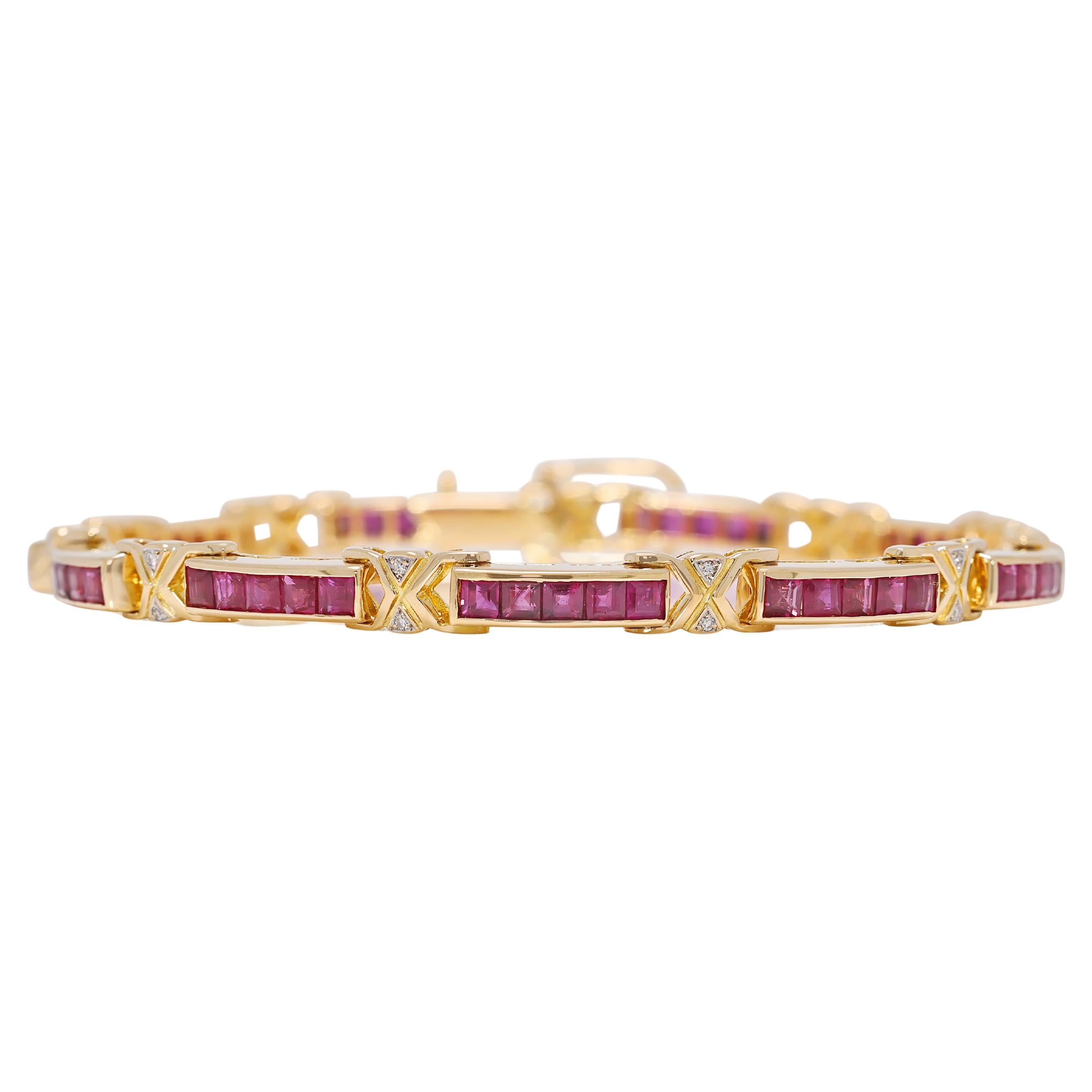 Stupendo bracciale con rubino e diamanti naturali da 1,71 carati in oro giallo 18 carati in vendita