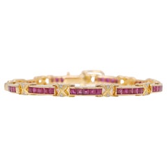Atemberaubendes Armband mit 1,71 Karat Rubin und natürlichem Diamant aus 18 Karat Gelbgold