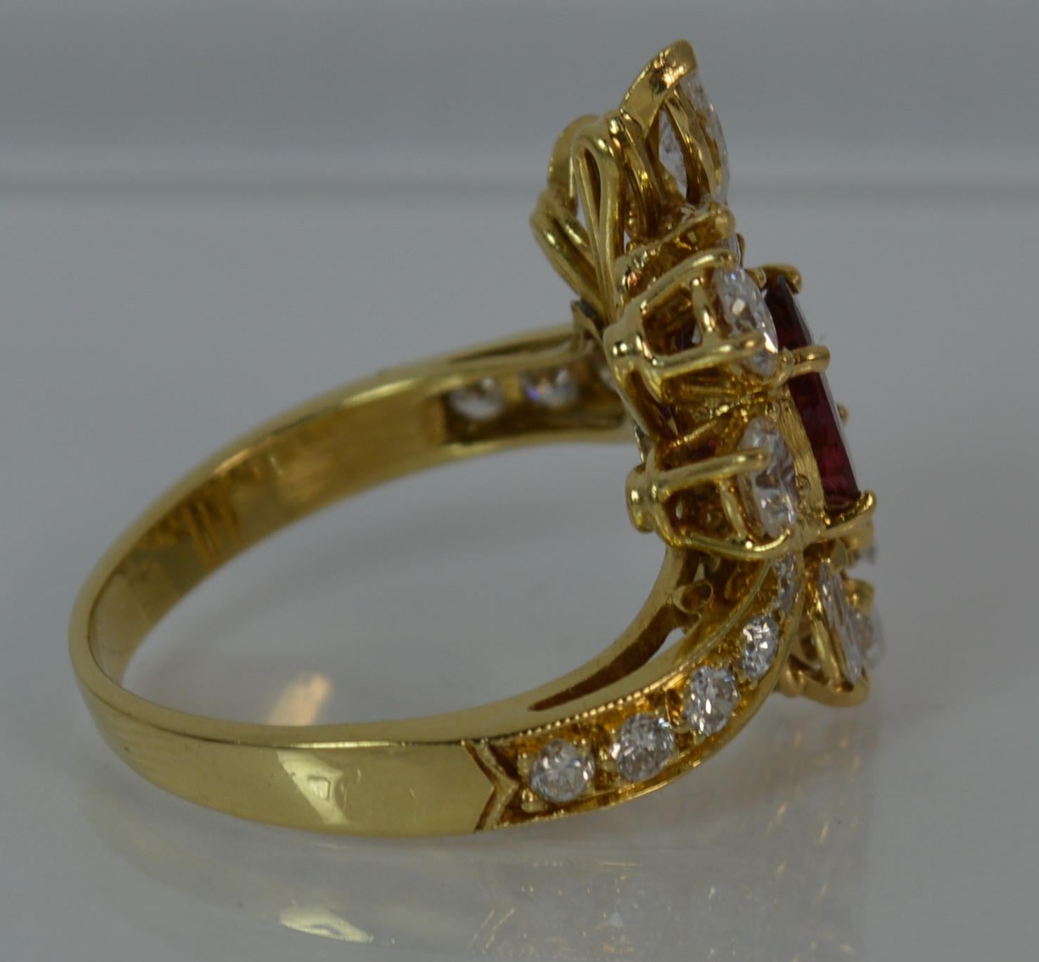 Stunning 1.75 Carat Diamond and Ruby 18 Carat Gold Cluster Cocktail Ring 5