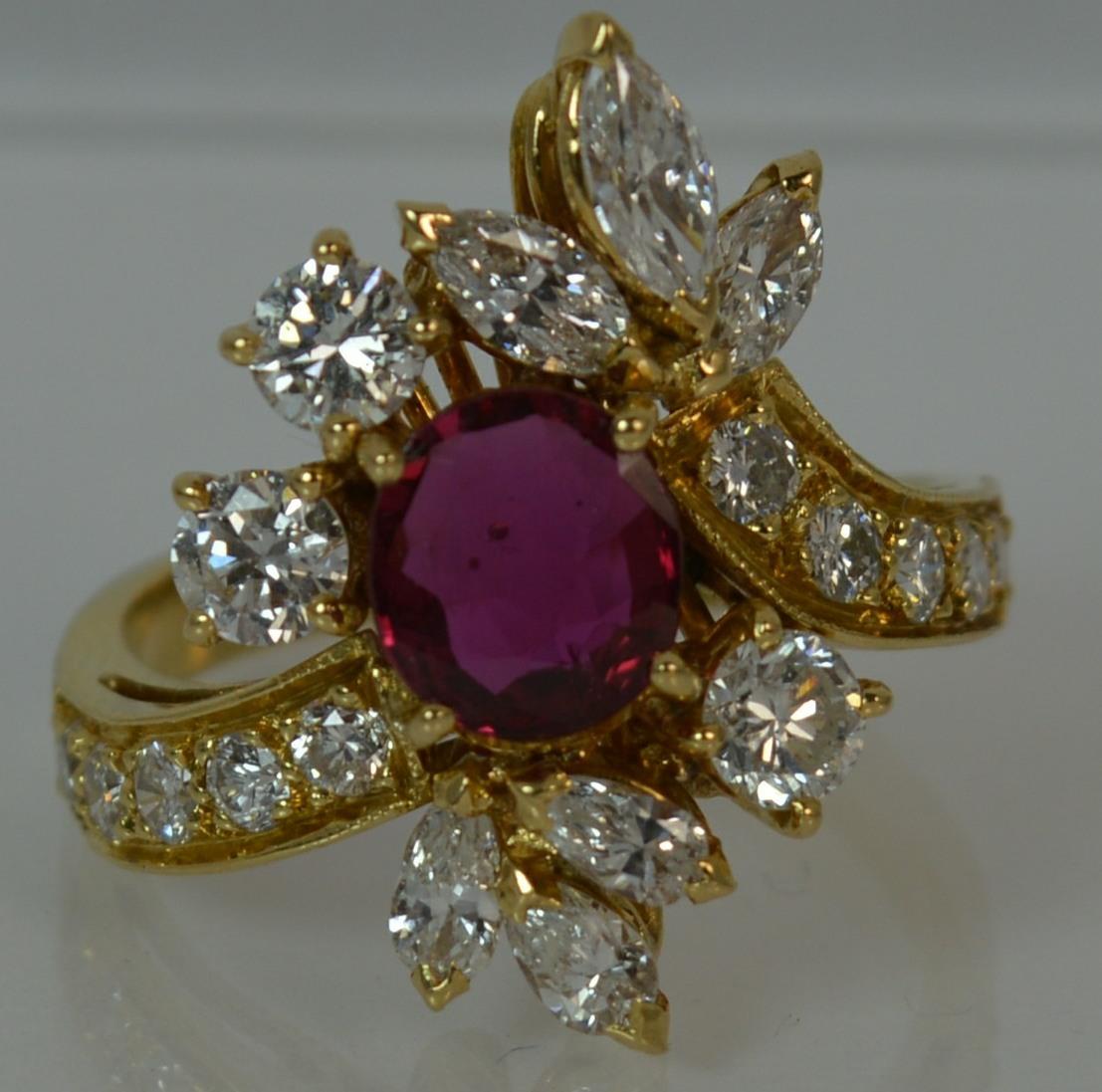 Stunning 1.75 Carat Diamond and Ruby 18 Carat Gold Cluster Cocktail Ring 6