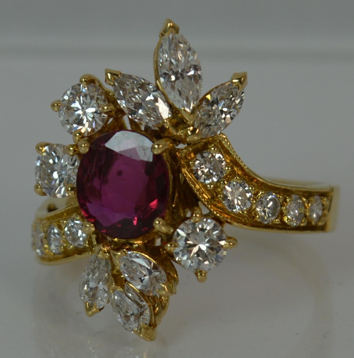 Stunning 1.75 Carat Diamond and Ruby 18 Carat Gold Cluster Cocktail Ring 7
