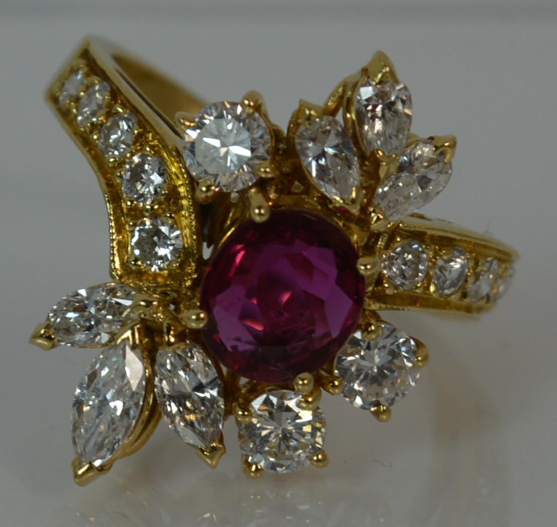 Stunning 1.75 Carat Diamond and Ruby 18 Carat Gold Cluster Cocktail Ring 8