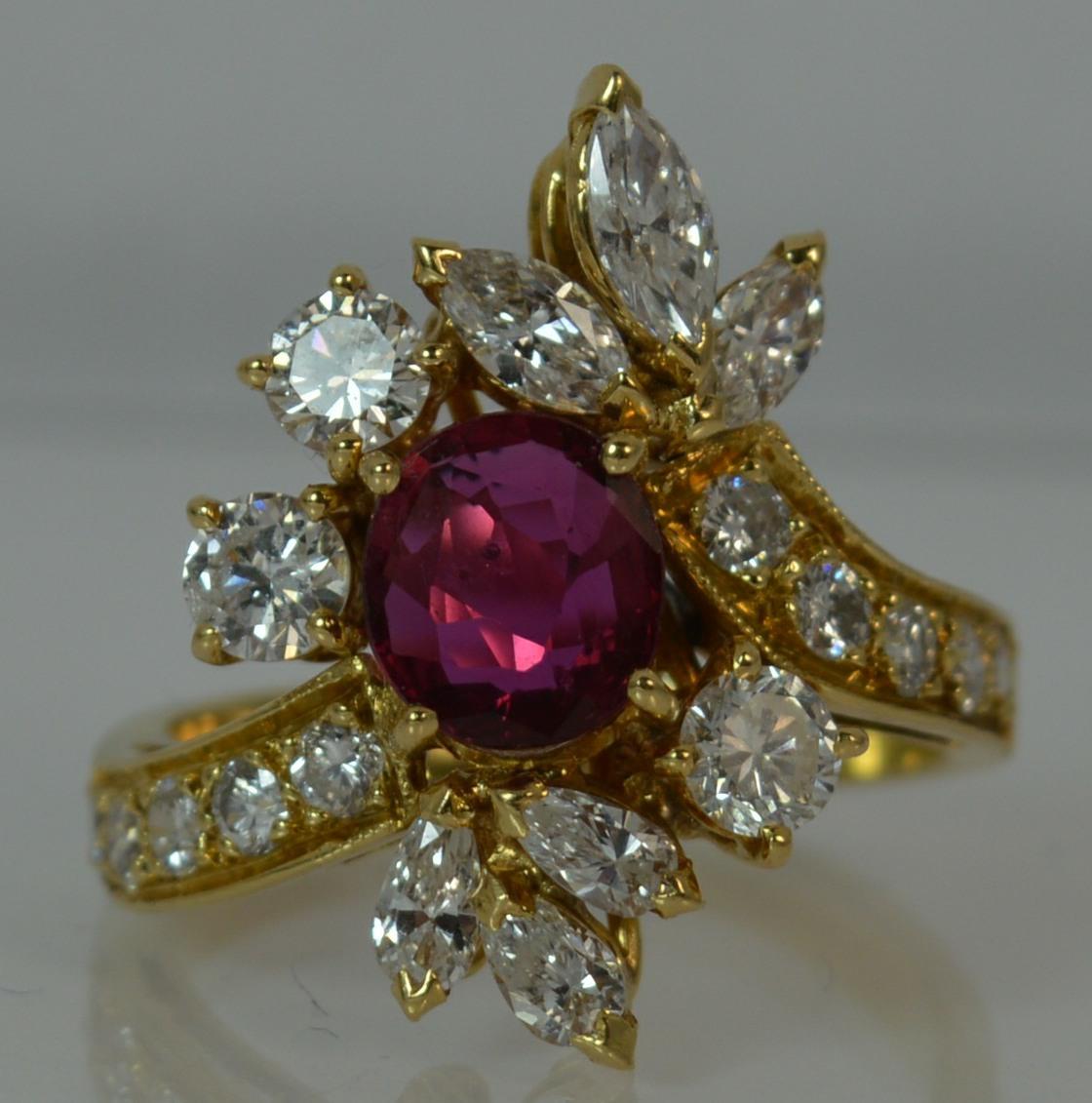 Stunning 1.75 Carat Diamond and Ruby 18 Carat Gold Cluster Cocktail Ring 9