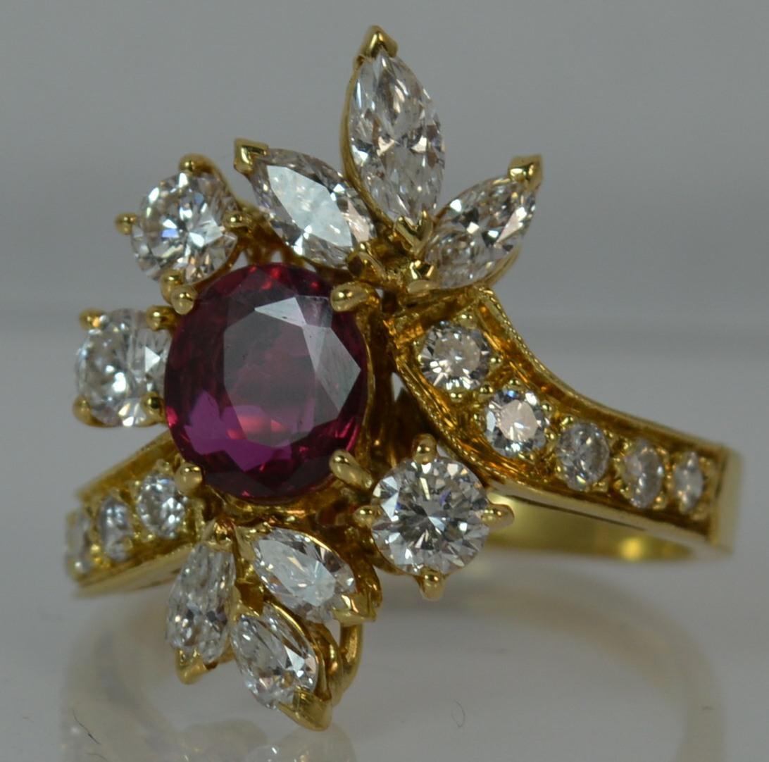 Stunning 1.75 Carat Diamond and Ruby 18 Carat Gold Cluster Cocktail Ring 10