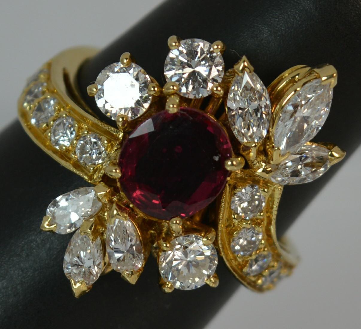 Stunning 1.75 Carat Diamond and Ruby 18 Carat Gold Cluster Cocktail Ring 11