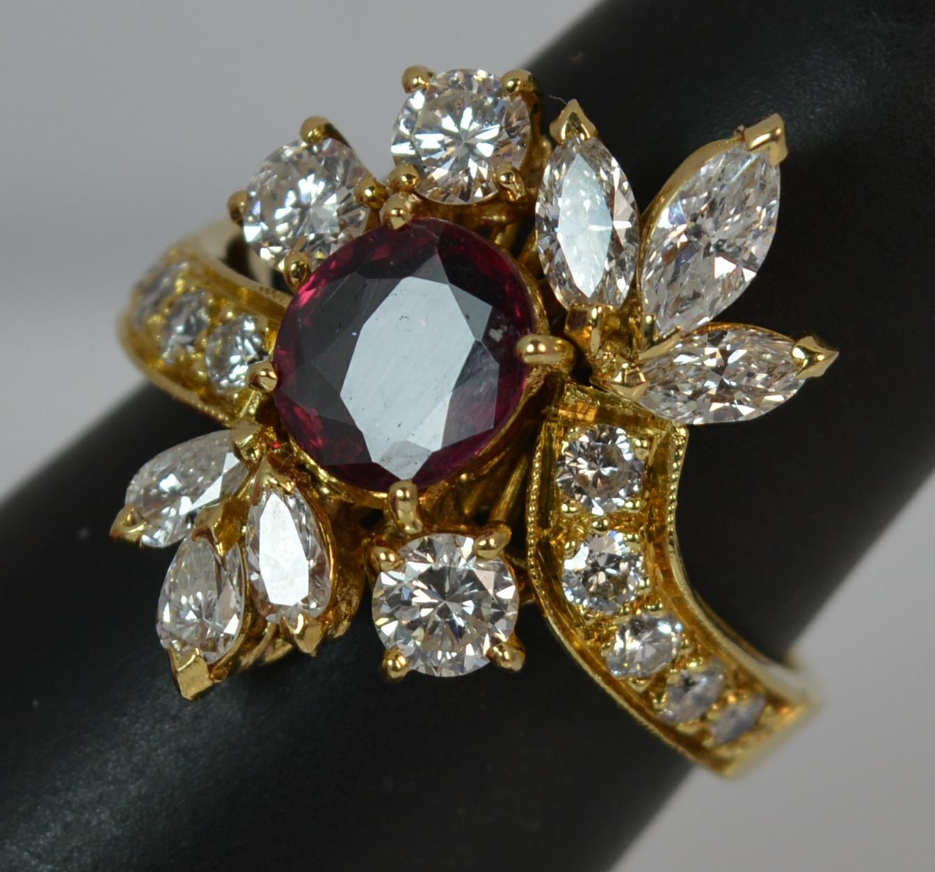 Stunning 1.75 Carat Diamond and Ruby 18 Carat Gold Cluster Cocktail Ring 12