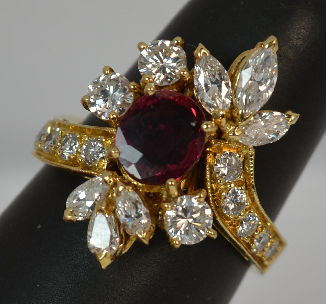 Stunning 1.75 Carat Diamond and Ruby 18 Carat Gold Cluster Cocktail Ring 13