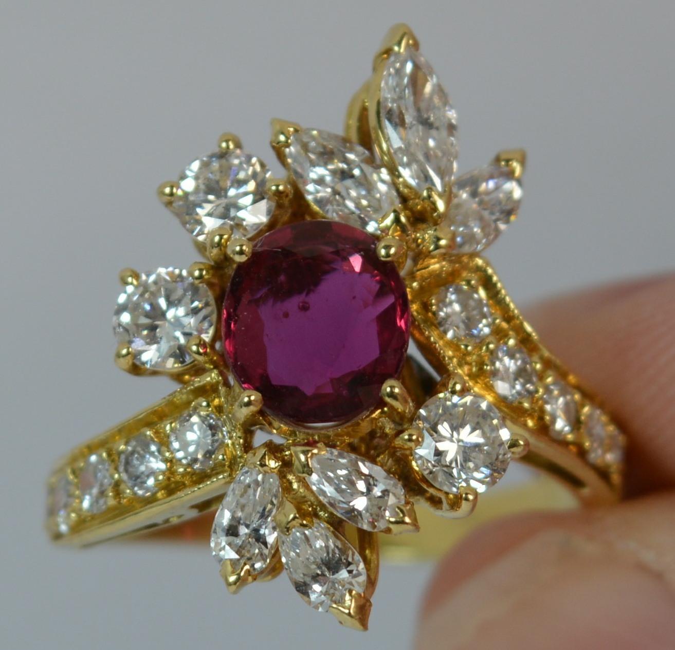 Modern Stunning 1.75 Carat Diamond and Ruby 18 Carat Gold Cluster Cocktail Ring