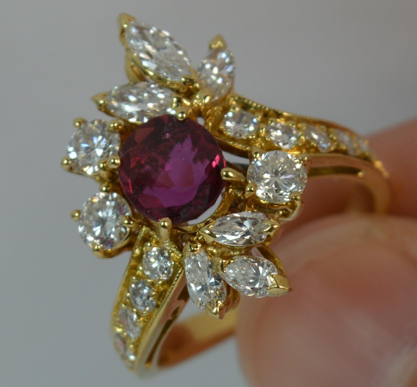 Oval Cut Stunning 1.75 Carat Diamond and Ruby 18 Carat Gold Cluster Cocktail Ring