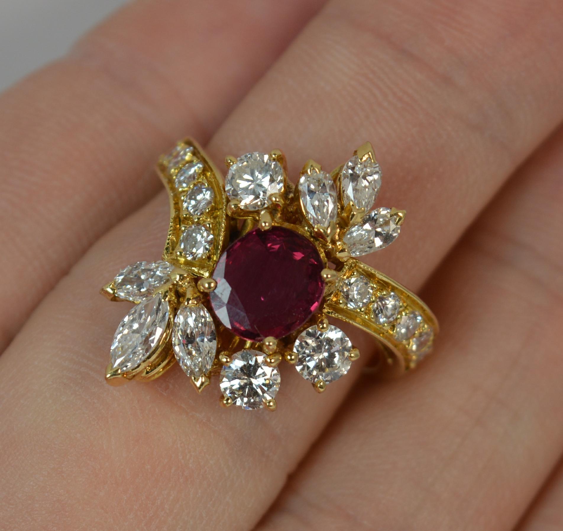 Women's Stunning 1.75 Carat Diamond and Ruby 18 Carat Gold Cluster Cocktail Ring