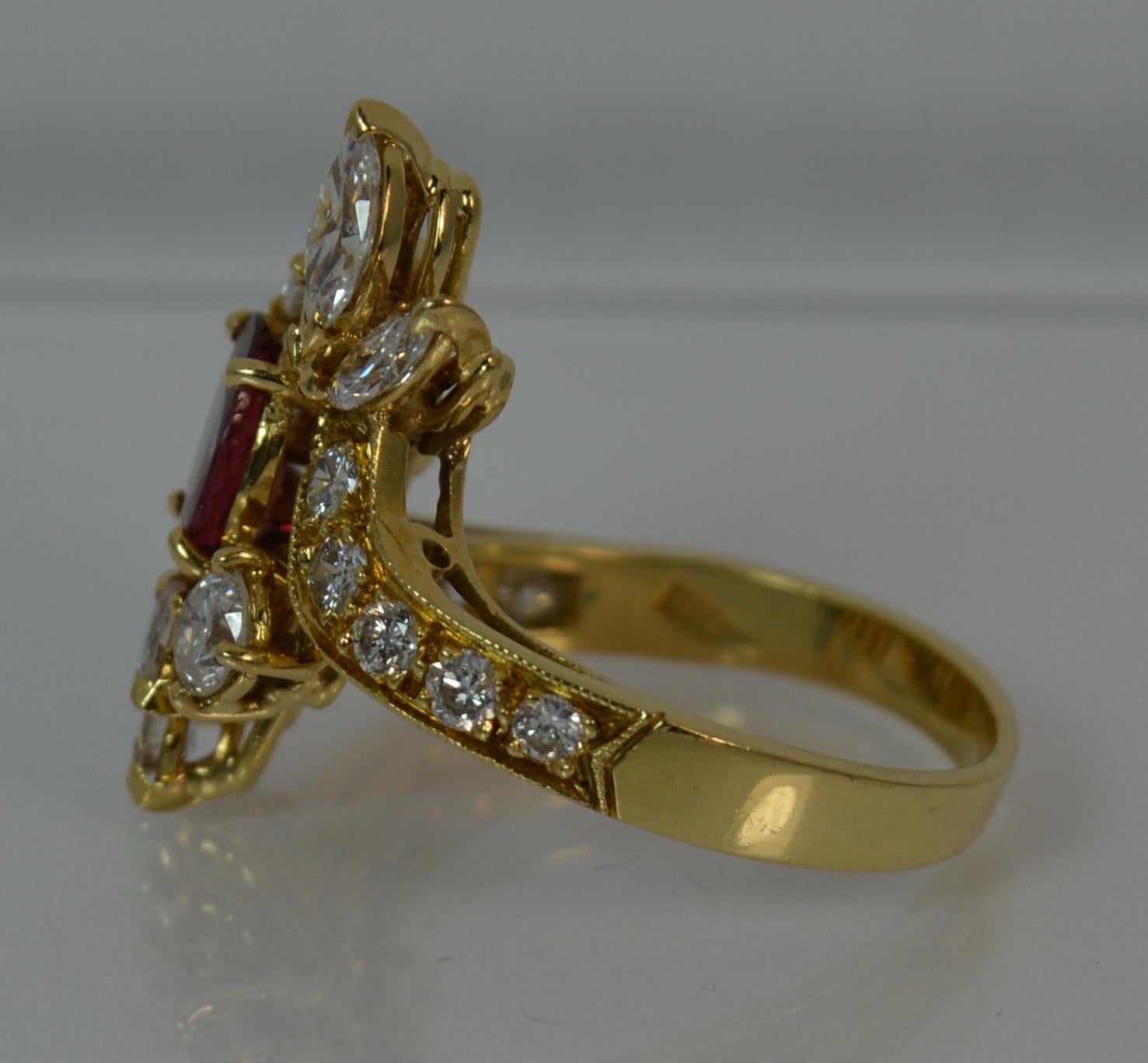 Stunning 1.75 Carat Diamond and Ruby 18 Carat Gold Cluster Cocktail Ring 2