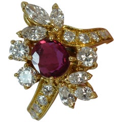 Stunning 1.75 Carat Diamond and Ruby 18 Carat Gold Cluster Cocktail Ring