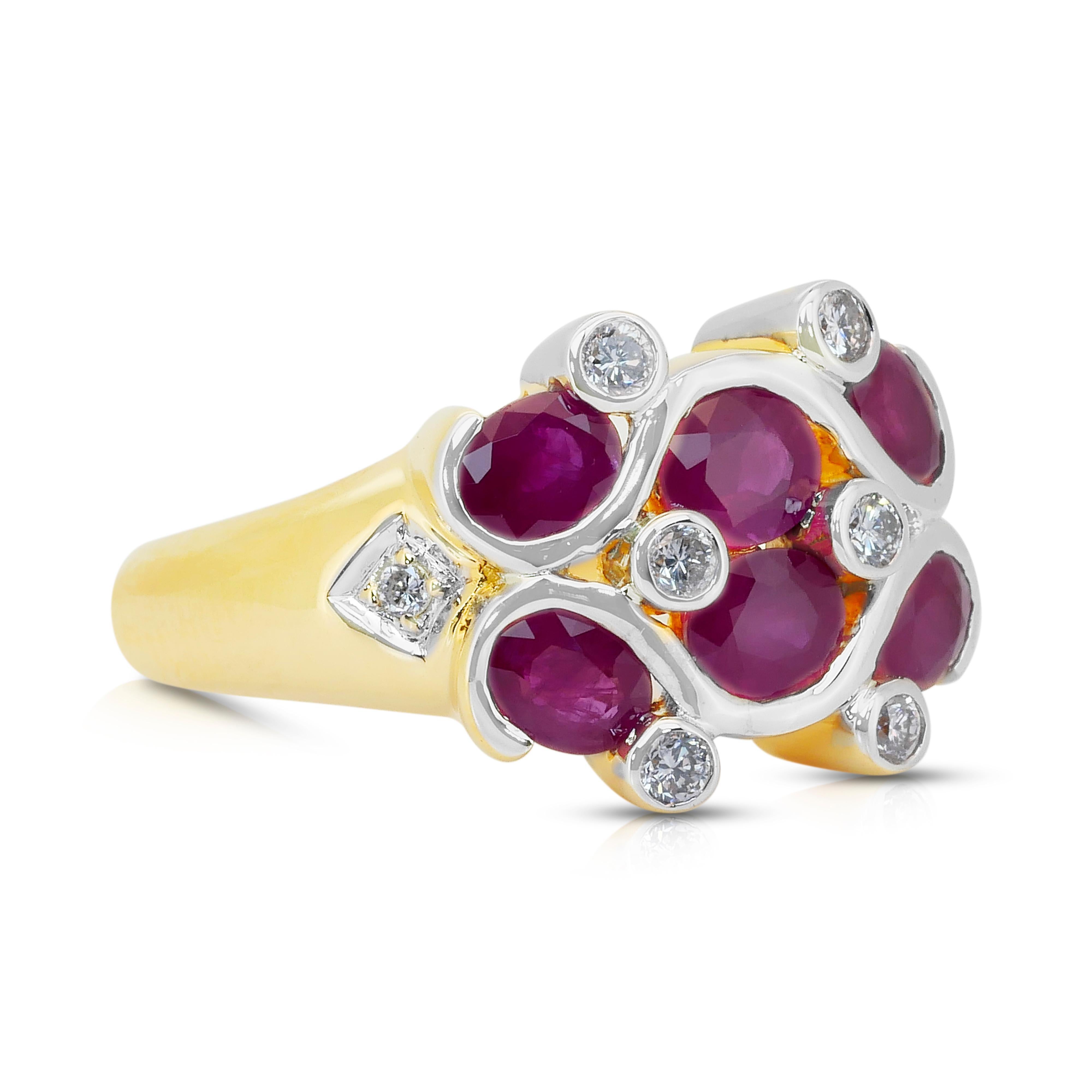Taille ovale Whiting - Bague de cocktail en or blanc et jaune 18 carats, rubis et diamants 1,75ct en vente