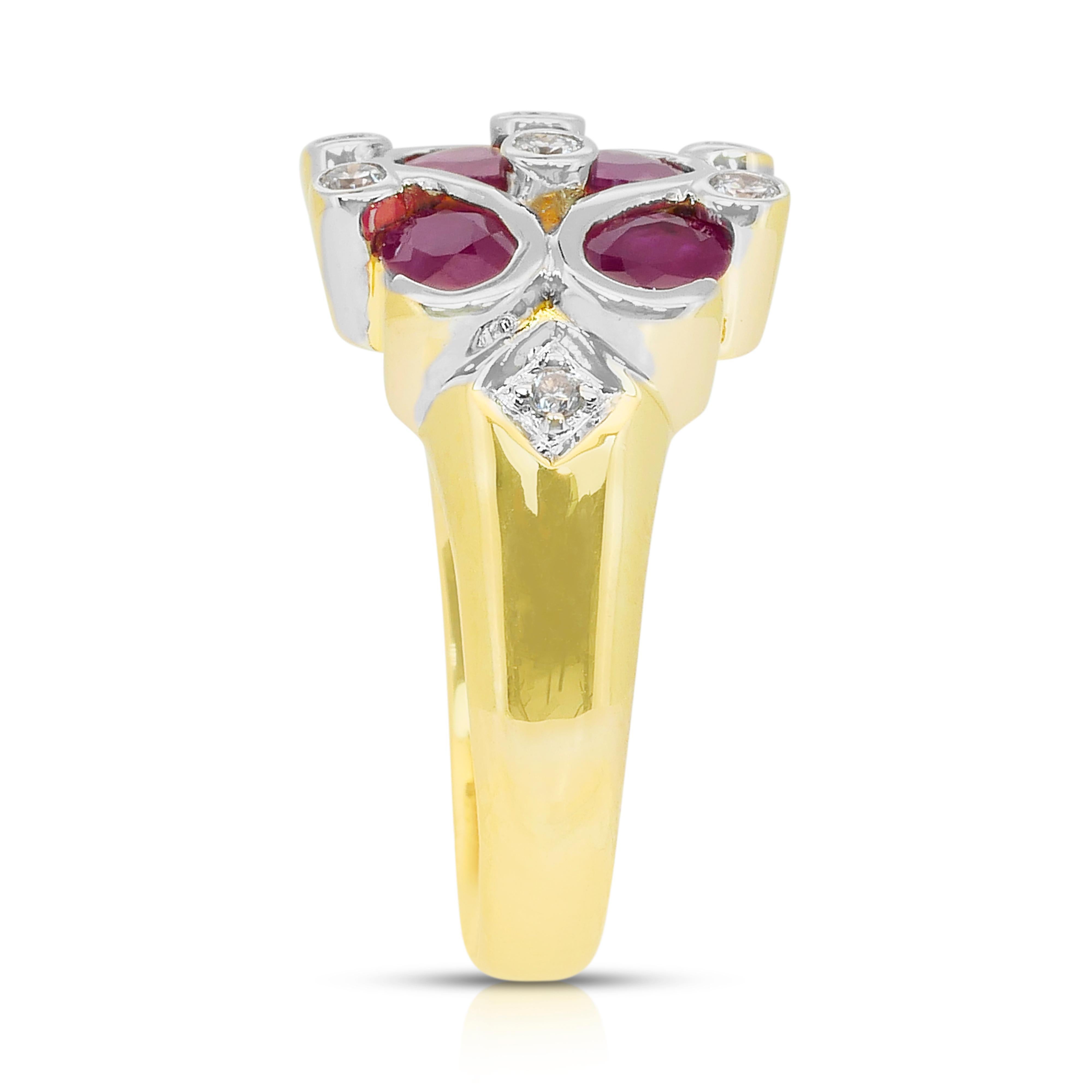 Whiting - Bague de cocktail en or blanc et jaune 18 carats, rubis et diamants 1,75ct en vente 2