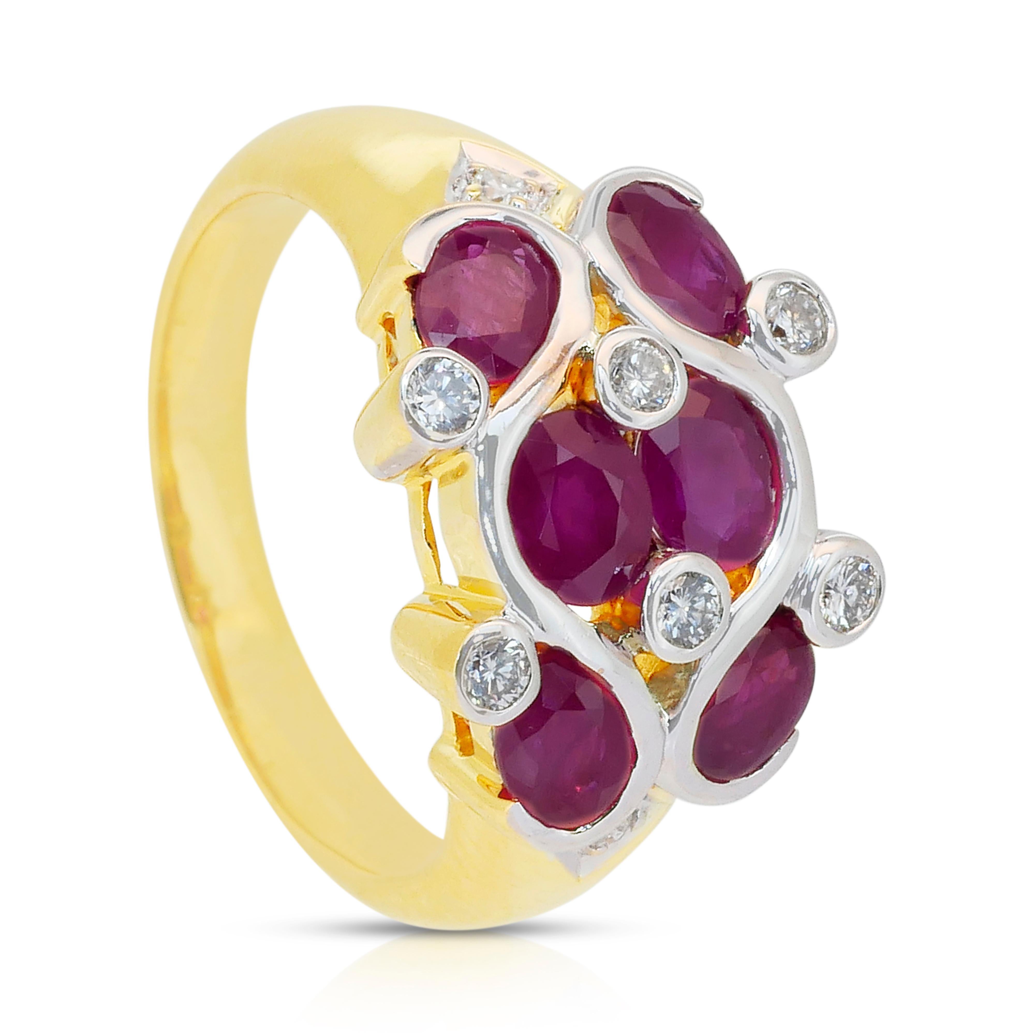 Whiting - Bague de cocktail en or blanc et jaune 18 carats, rubis et diamants 1,75ct en vente 3