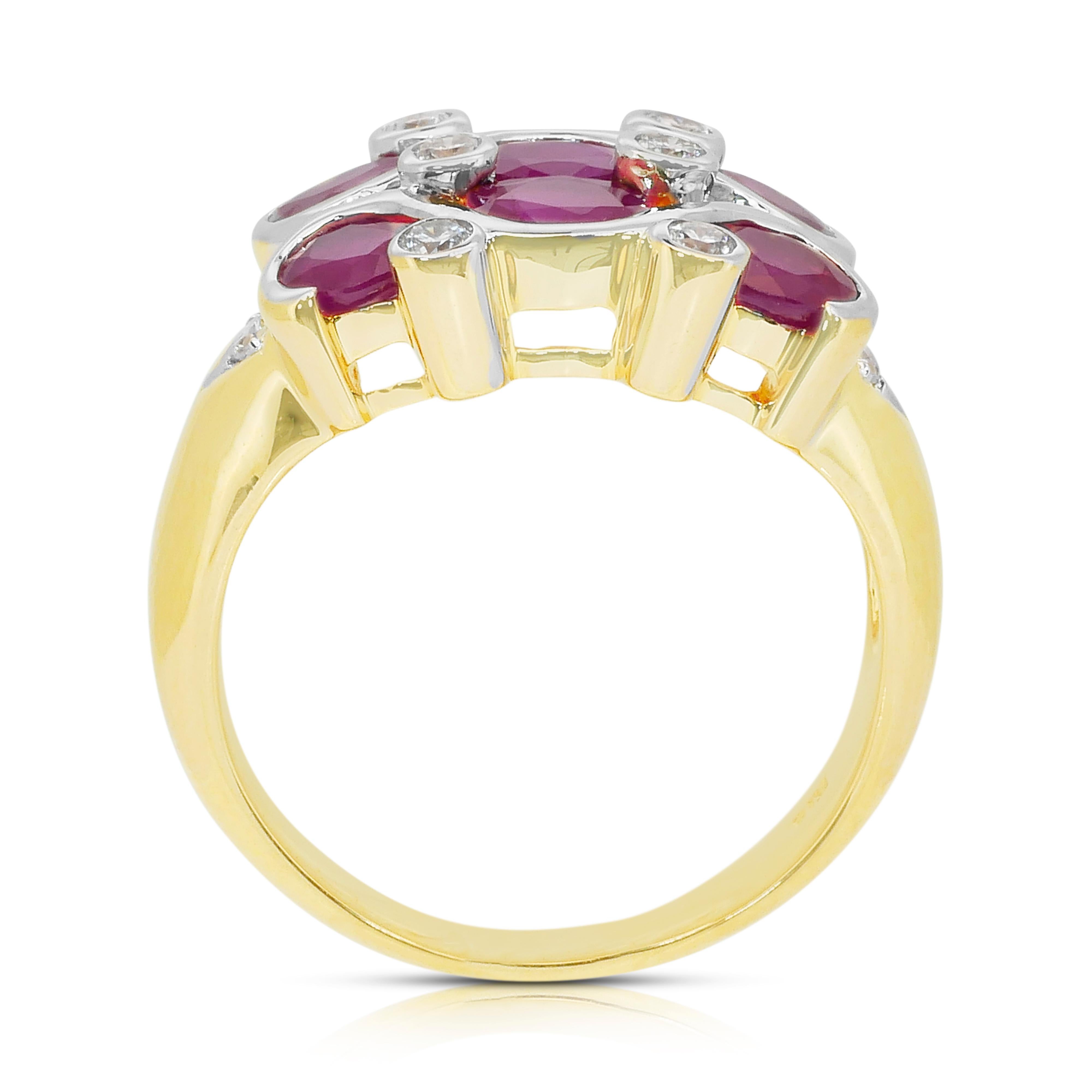 Whiting - Bague de cocktail en or blanc et jaune 18 carats, rubis et diamants 1,75ct en vente 4