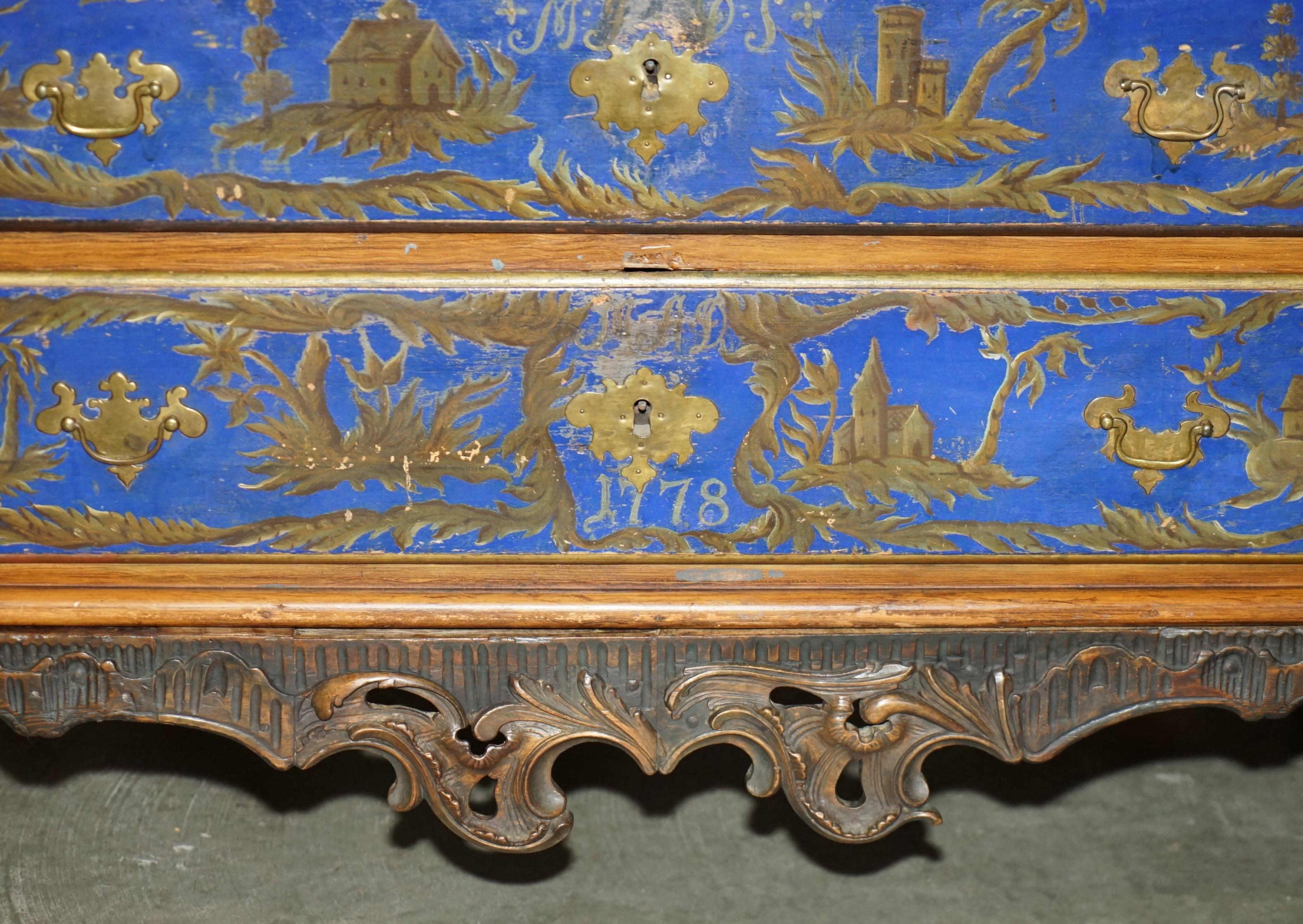 Late 18th Century STUNNING 1778 DATED POLYCHROME PAiNTED CLAW & BALL CAMPAIGN CHEST OF DRAWERS For Sale