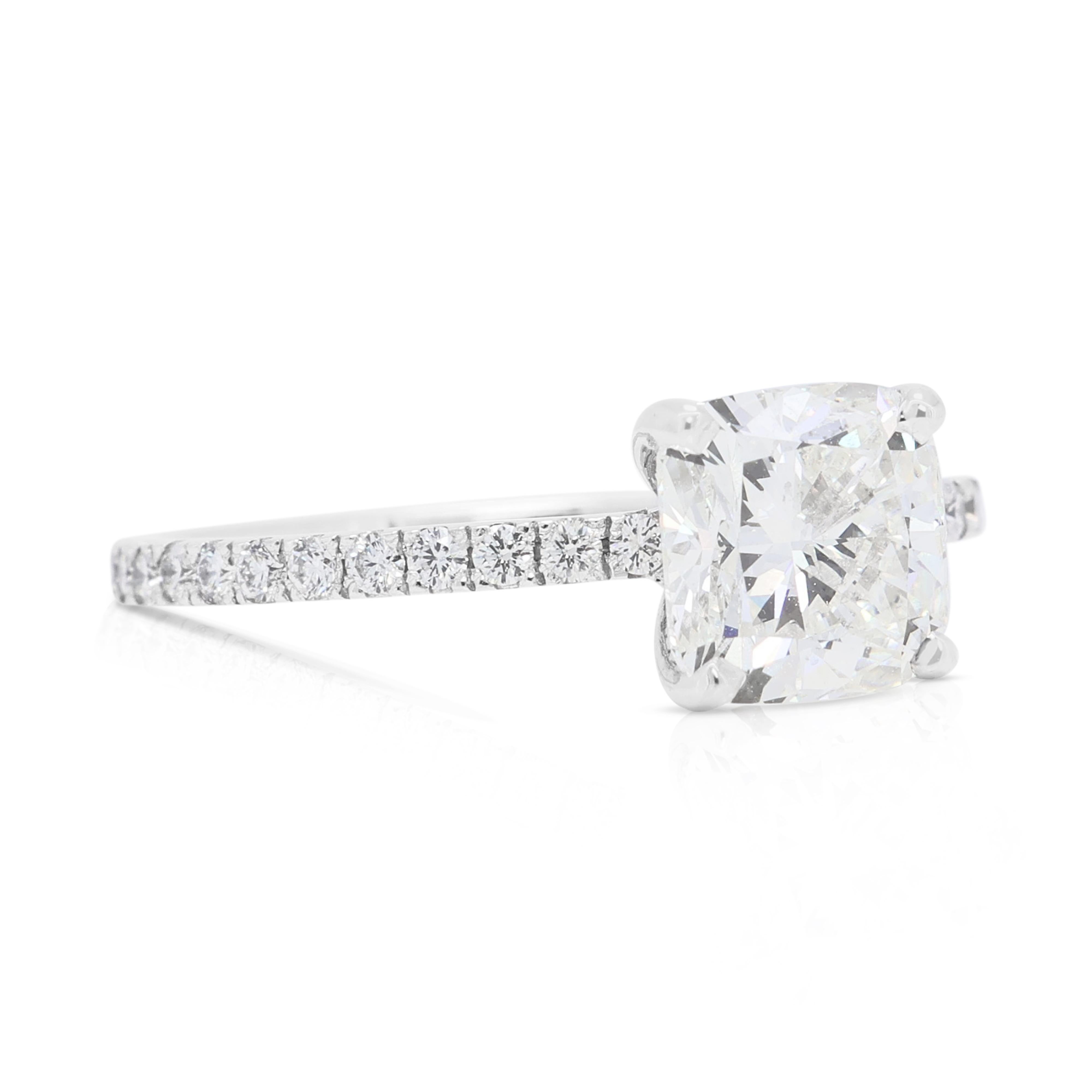 Cushion Cut Stunning 1.78ct Diamonds Pave Ring in 18K White Gold For Sale