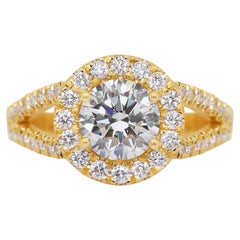 Stunning 1.79ct Diamonds Halo Ring in 18k Yellow Gold - IGI Certified