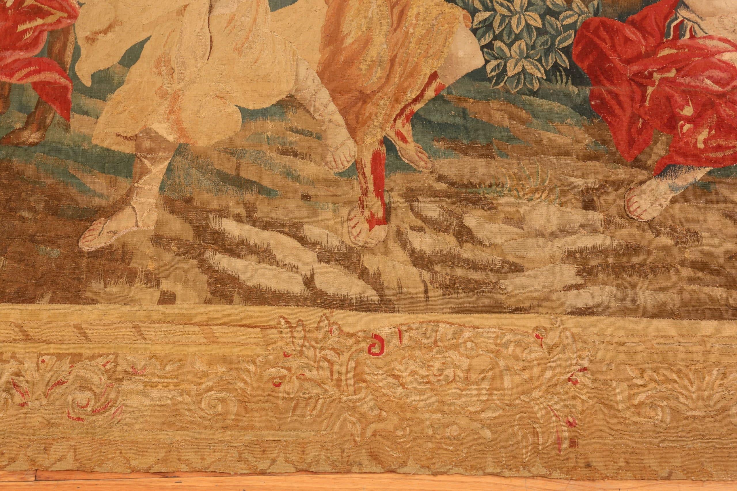 Wunderschöner antiker französischer Wandteppich aus Wolle und Seide aus dem 17. Jahrhundert, Herkunftsland: Frankreich, CIRCA Datum: 17. Jahrhundert