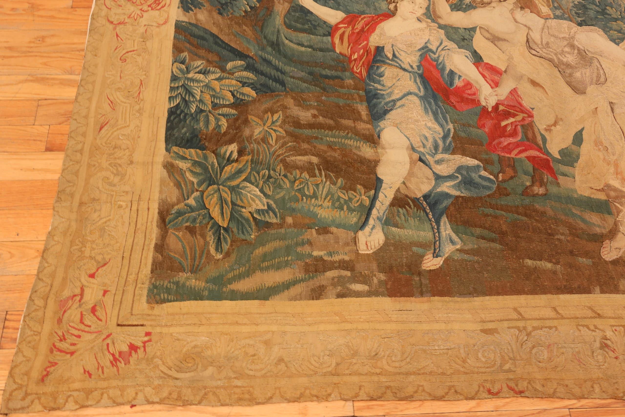Atemberaubender antiker französischer Wandteppich aus Wolle und Seide aus dem 17. Jahrhundert 8' x 11'4