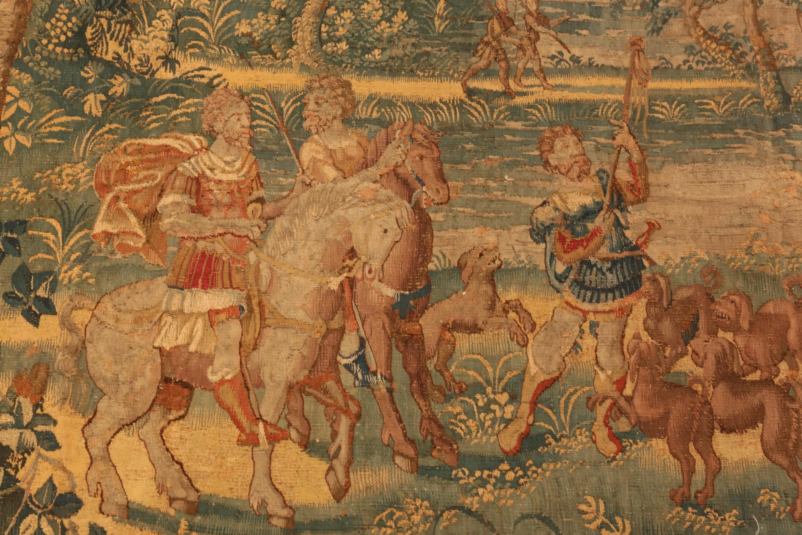 Superbe tapisserie française ancienne du 17ème siècle en laine et soie 8'7
