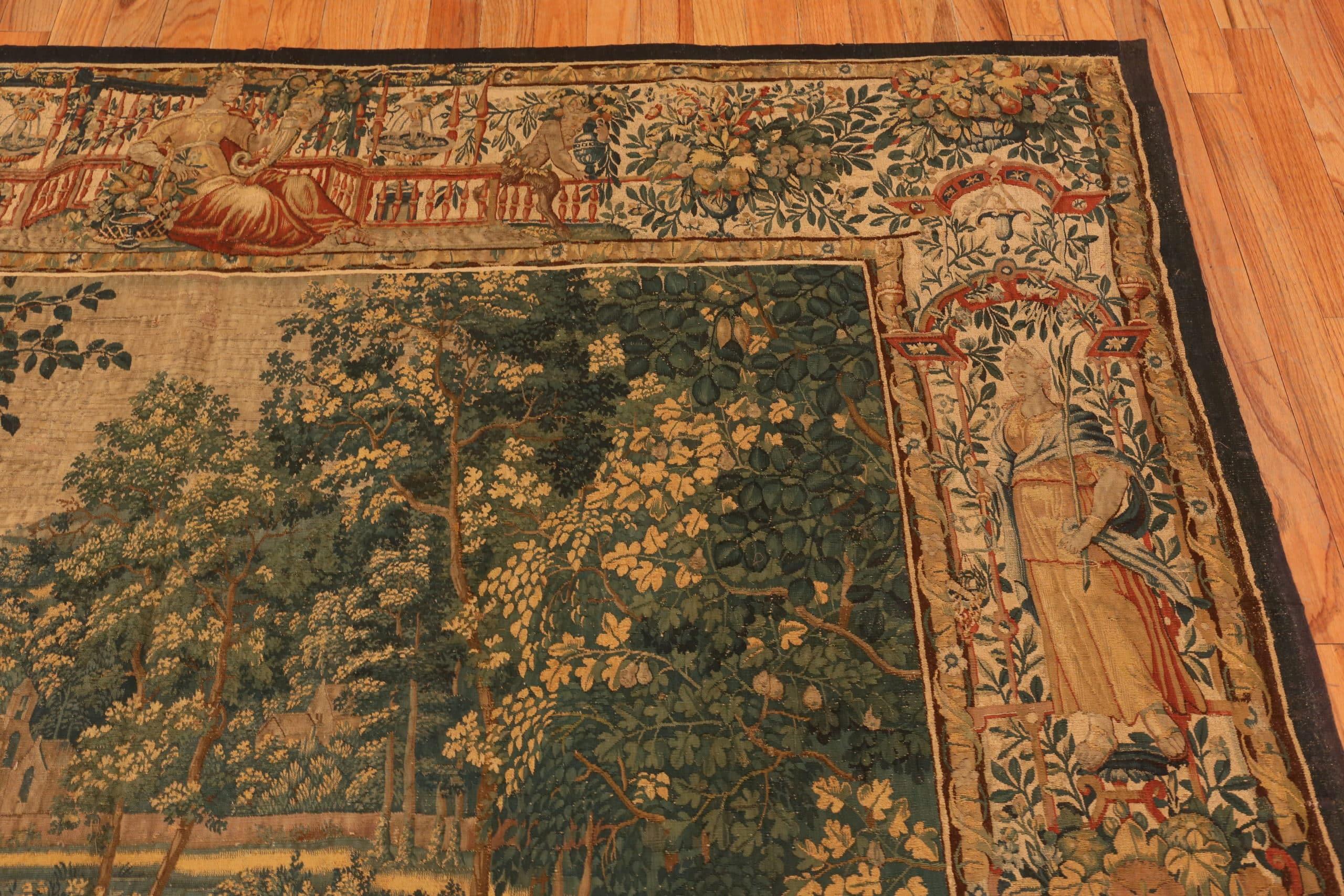 Stunning 17th Century Wool and Silk Antique French Tapestry, Country of Origin: France, Circa Date: 17th Century 