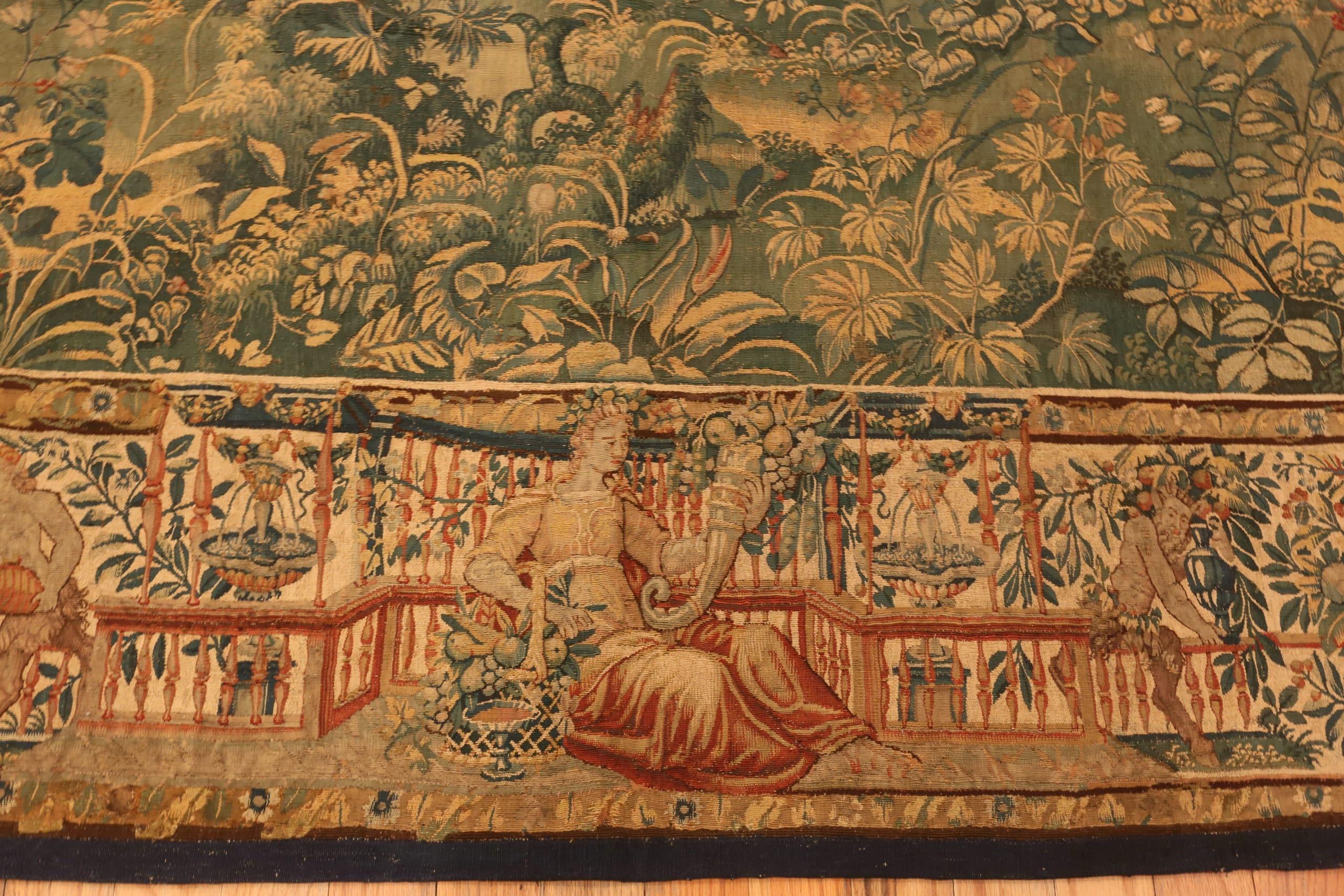 18th Century and Earlier Stunning 17th Century Wool and Silk Antique French Tapestry 8'7