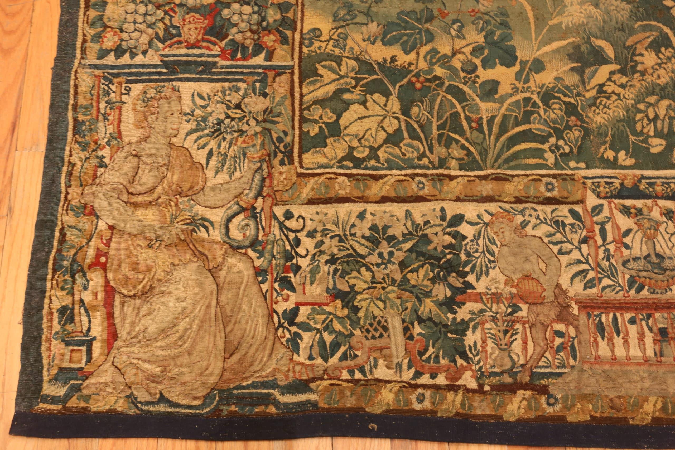 Stunning 17th Century Wool and Silk Antique French Tapestry 8'7