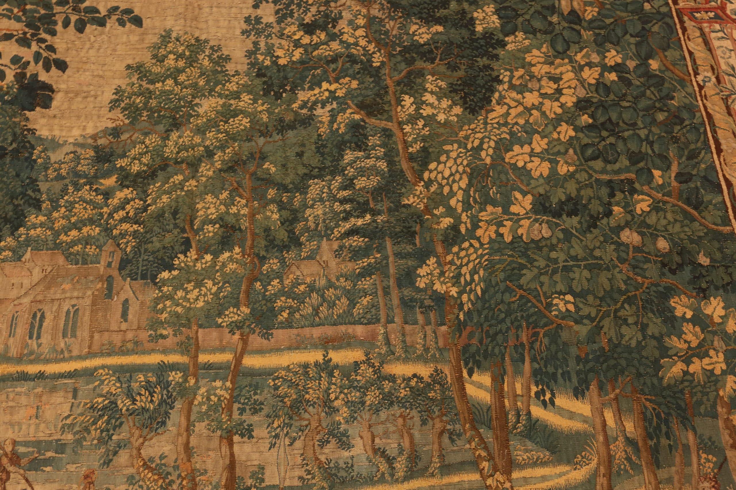 Laine Superbe tapisserie française ancienne du 17ème siècle en laine et soie 8'7