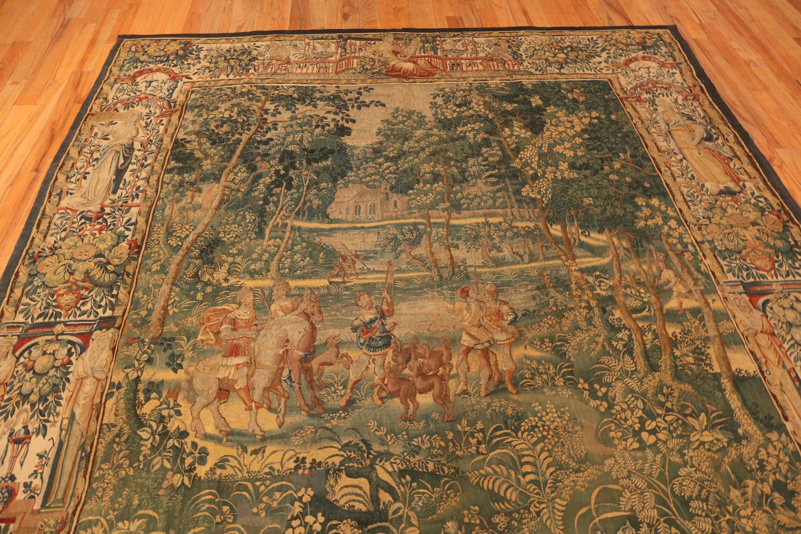 Stunning 17th Century Wool and Silk Antique French Tapestry 8'7