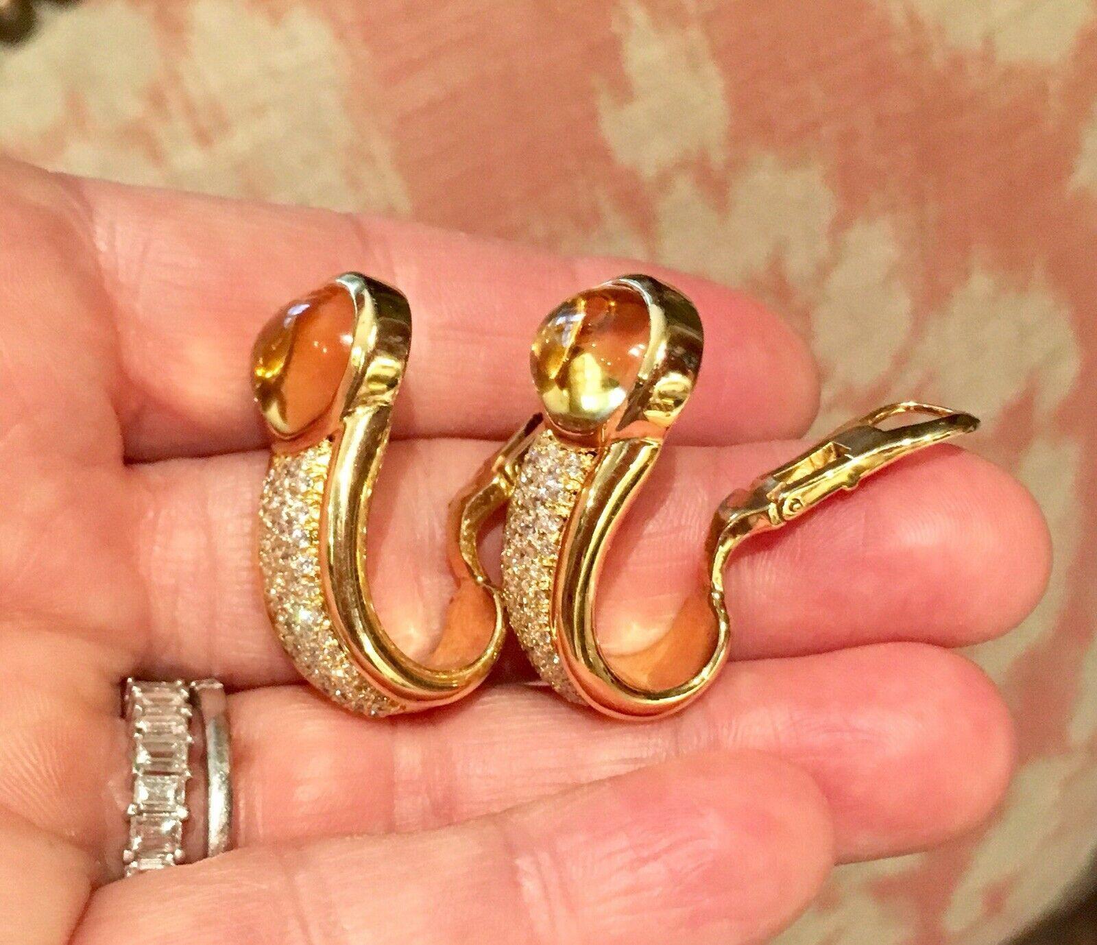 Stunning 18 Karat Gold 1980s Citrine Diamond Pave Half Hoop Earrings For Sale 5