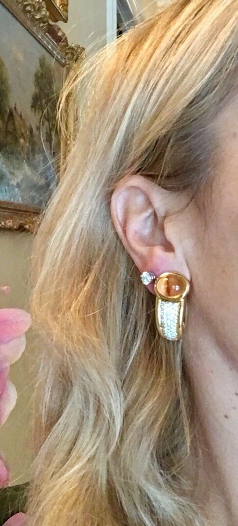 Stunning 18 Karat Gold 1980s Citrine Diamond Pave Half Hoop Earrings For Sale 7