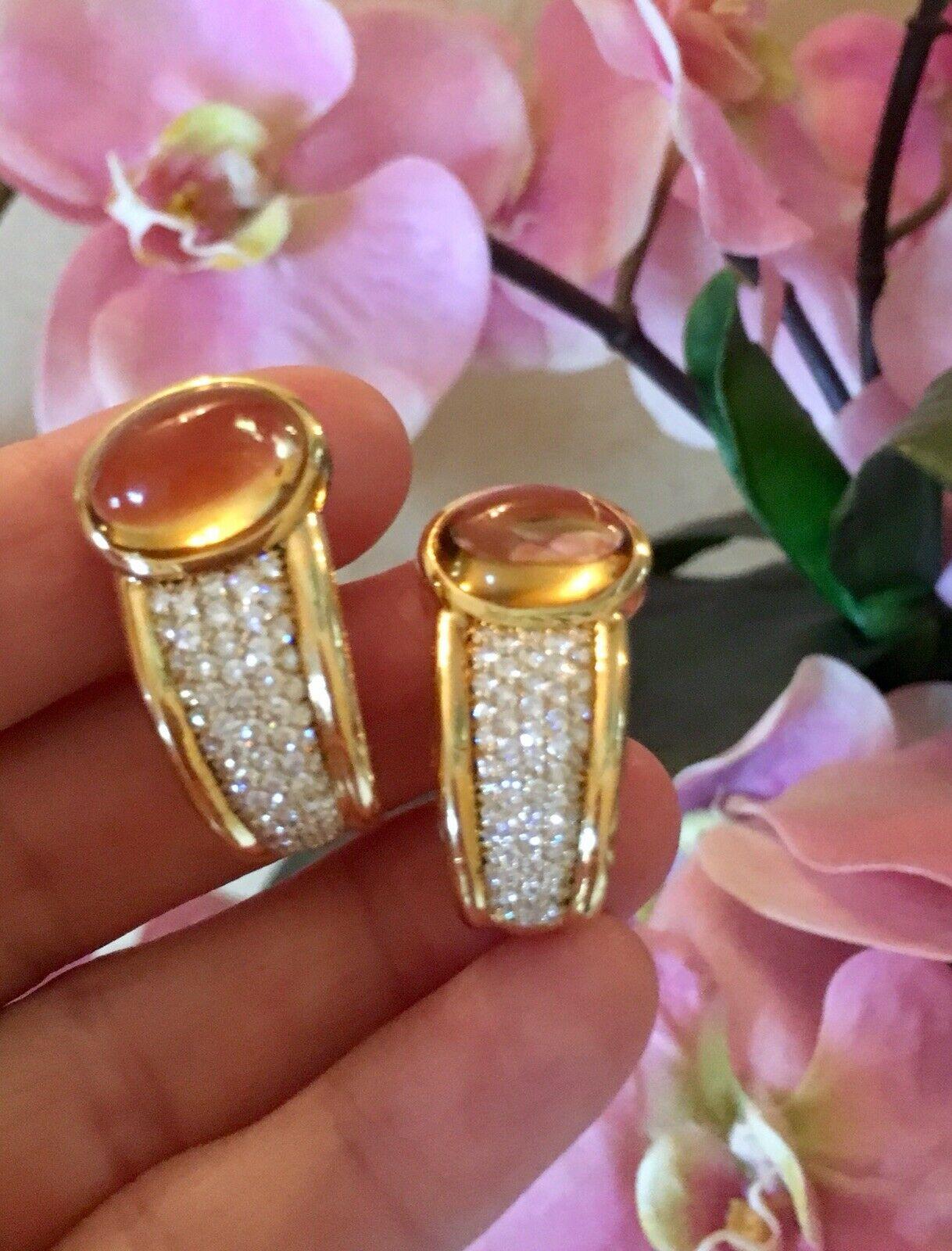 Stunning 18 Karat Gold 1980s Citrine Diamond Pave Half Hoop Earrings For Sale 2
