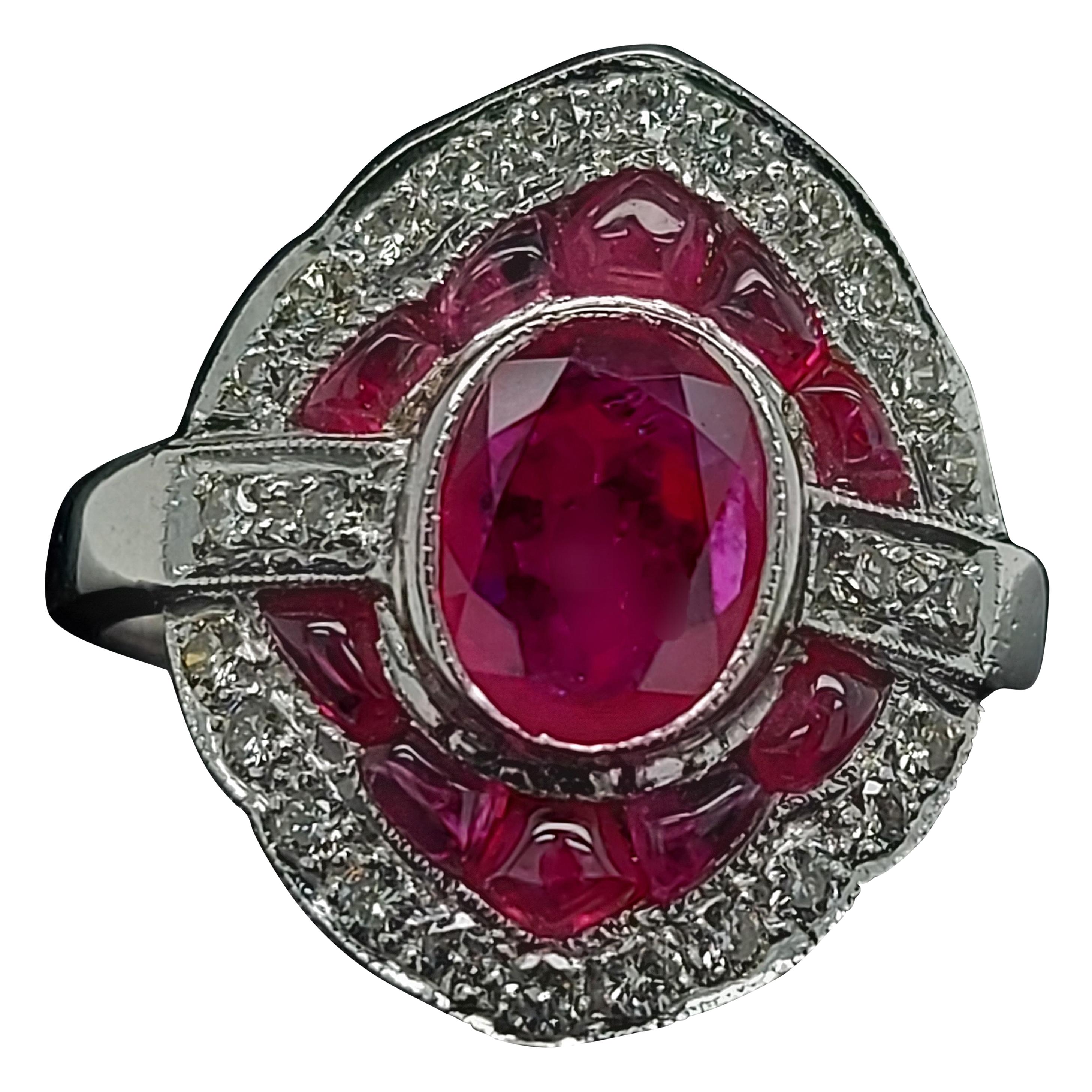 Stunning 18 Karat White Gold Ring with Rubies and Brilliant Cut Diamonds For Sale