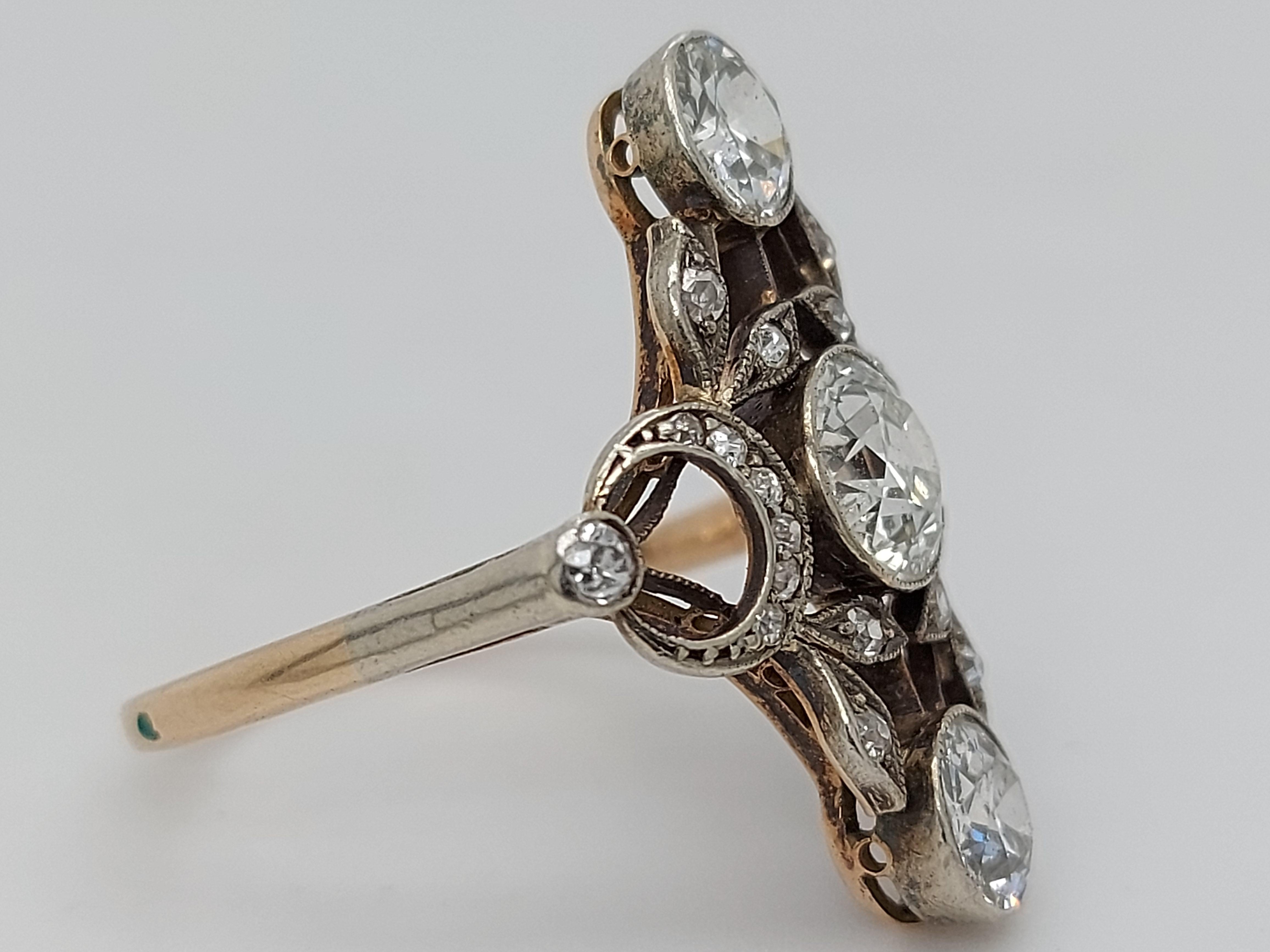 Stunning 18 Karat Gold and Silver Ring with Diamonds from the 1900s, Trilogy For Sale 7