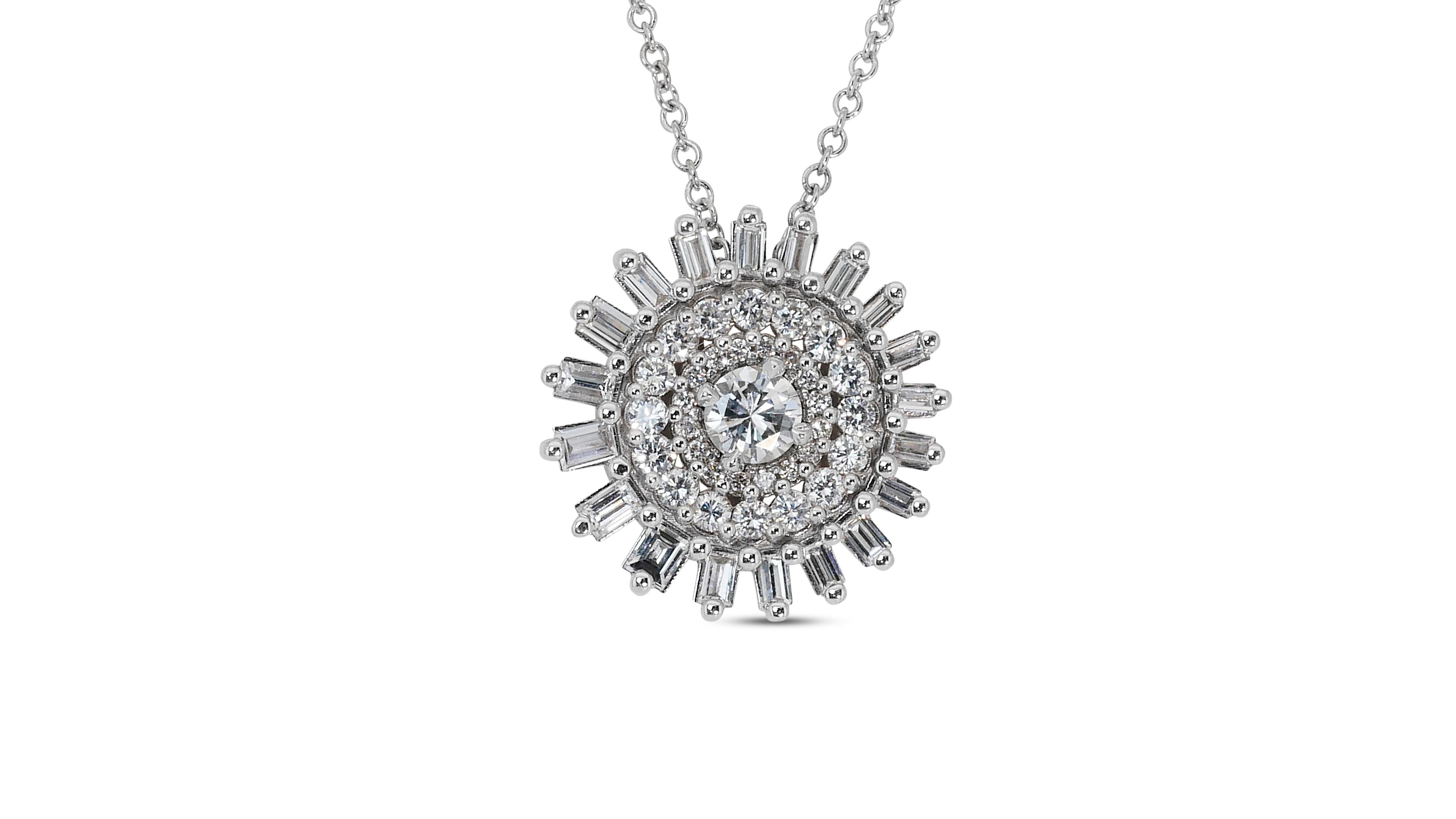 Round Cut Stunning 18 kt. White Gold Necklace with 1.11 ct Natural Diamonds - IGI Cert For Sale