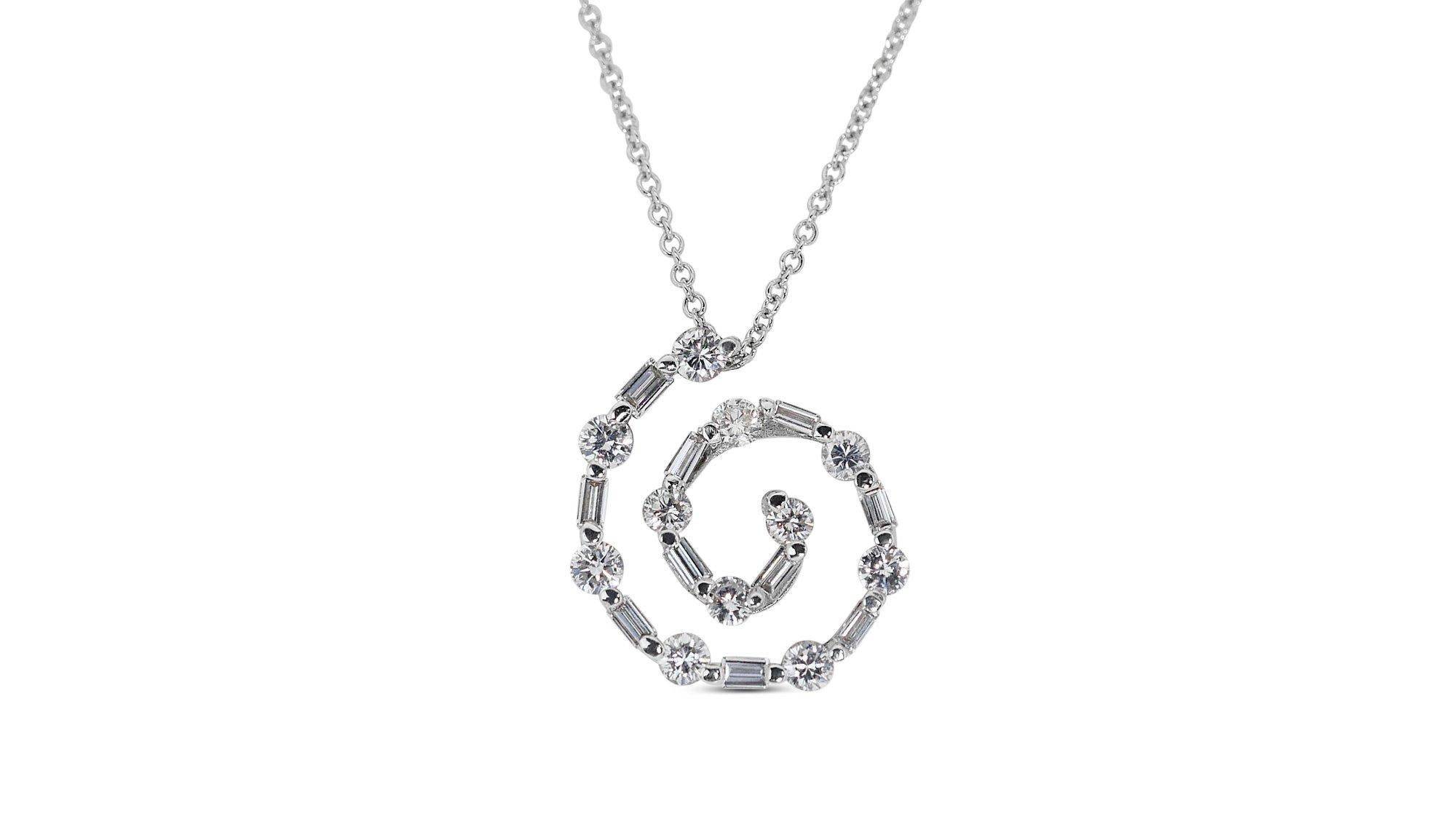Round Cut Stunning 18 kt. White Gold Necklace with 1.43 ct Total Diamonds IGI Certificate For Sale