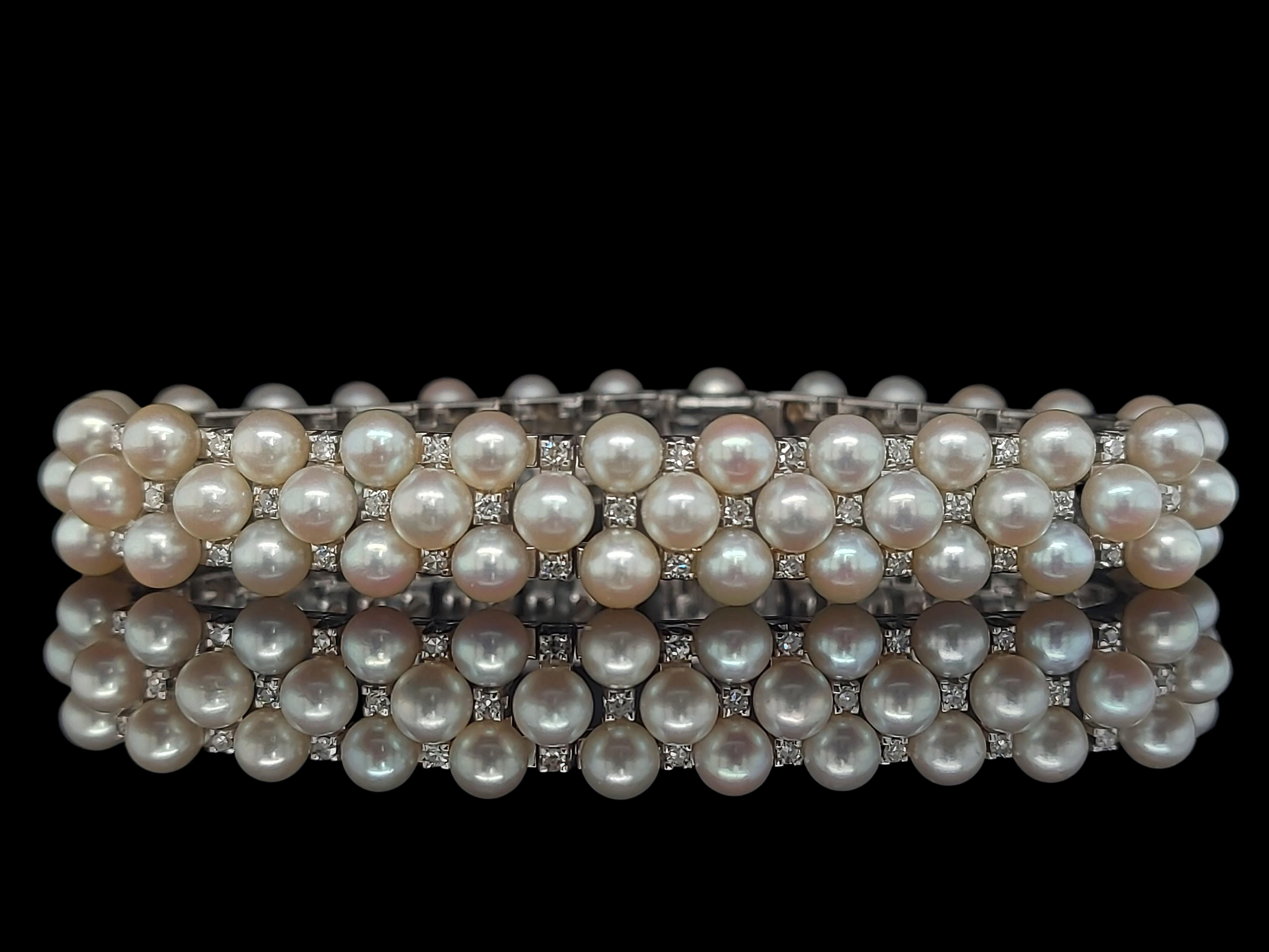 Atemberaubendes Perlen- und Diamantarmband aus 18 Karat Weißgold (Kunsthandwerker*in) im Angebot