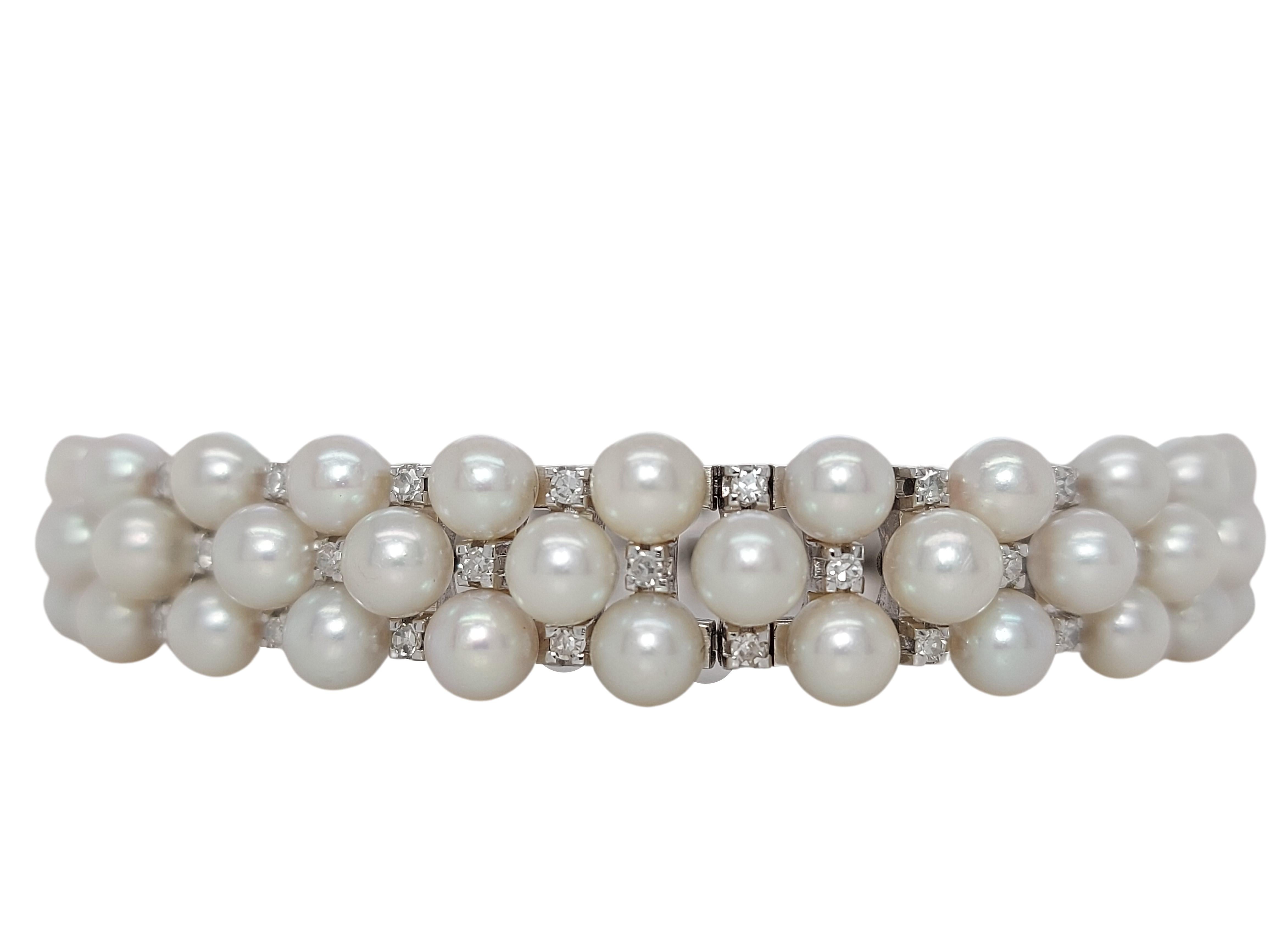 Atemberaubendes Perlen- und Diamantarmband aus 18 Karat Weißgold im Zustand „Hervorragend“ im Angebot in Antwerp, BE