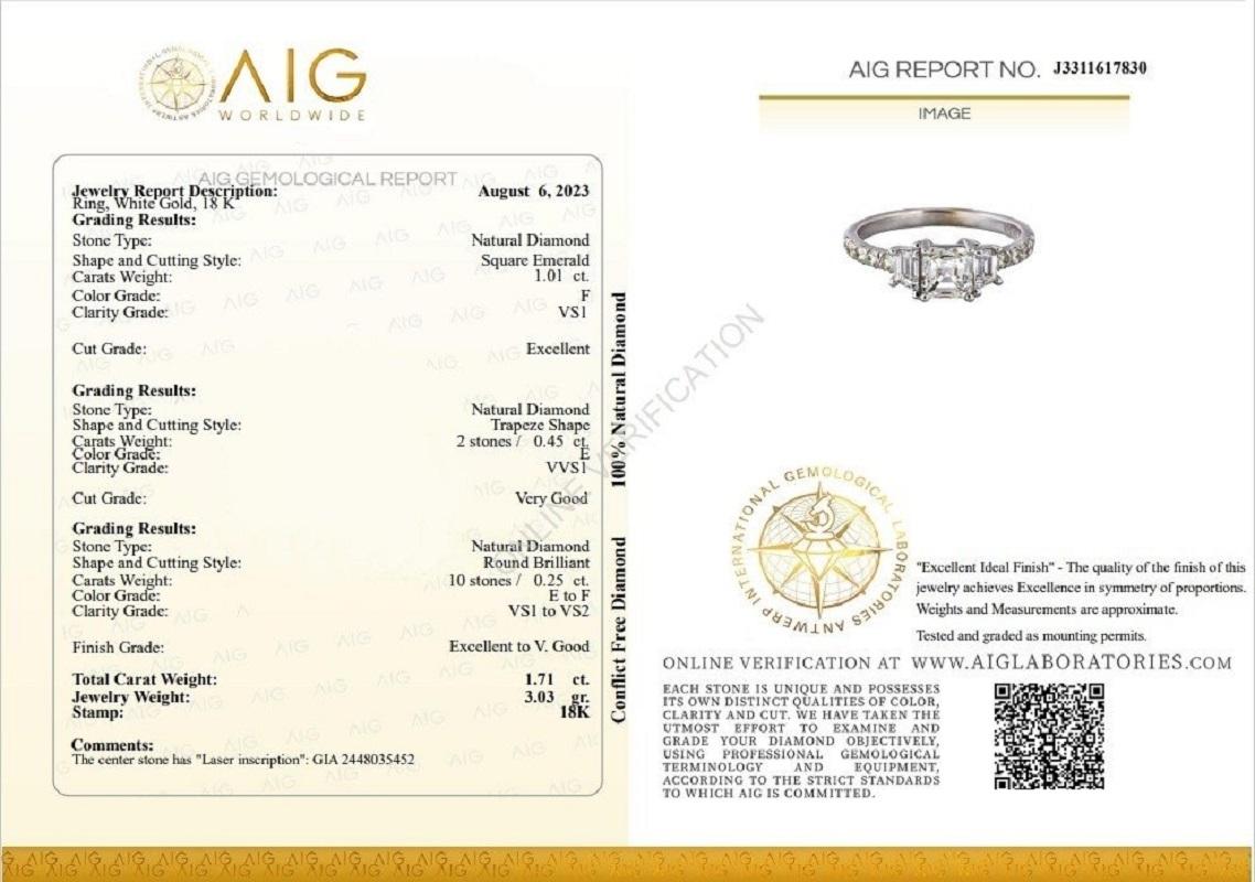  Stunning 18 kt. White Gold Ring with 1.71 ct Total Natural Diamonds - GIA Cert In New Condition For Sale In רמת גן, IL