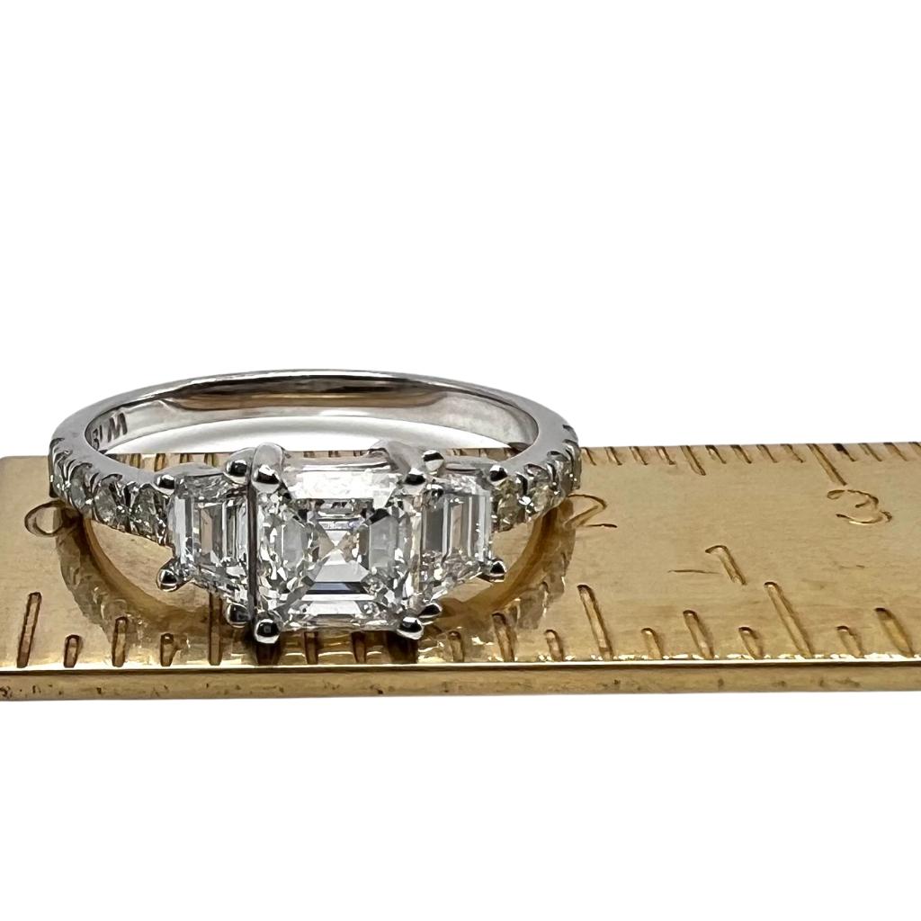 Square Cut  Stunning 18 kt. White Gold Ring with 1.71 ct Total Natural Diamonds - GIA Cert For Sale