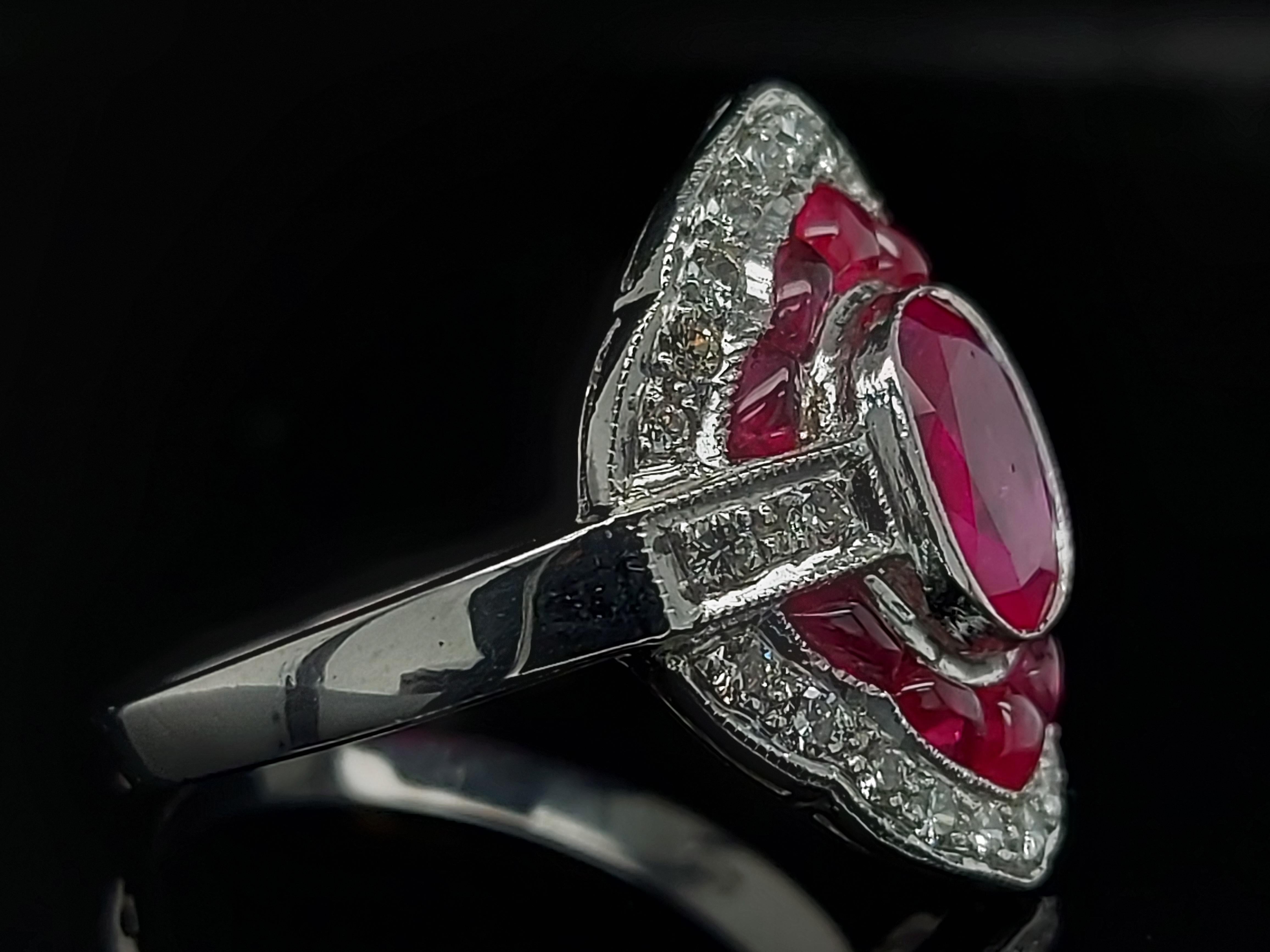 Women's Stunning 18 Karat White Gold Ring with Rubies and Brilliant Cut Diamonds For Sale
