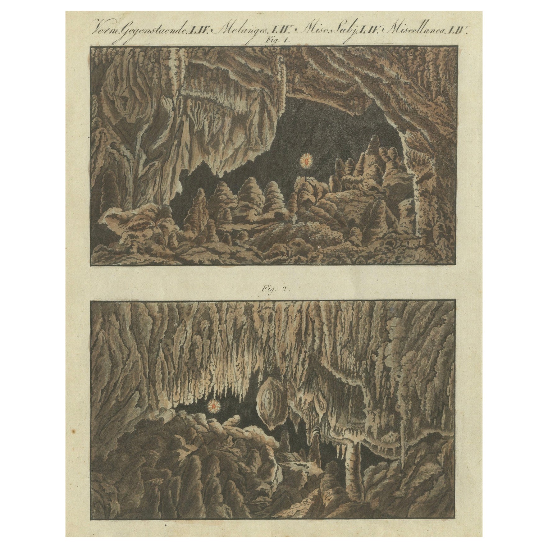 Beeindruckender handkolorierter Stich von 1805 mit Höhleninterieur aus dem Werk von Bertuch